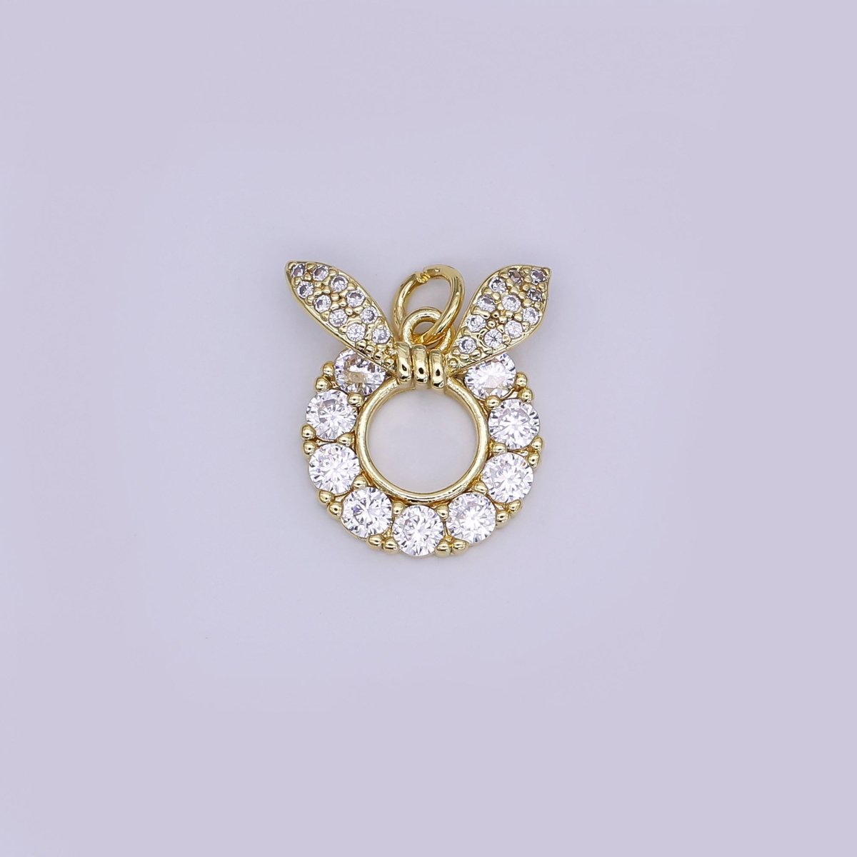 24K Gold Filled 17mm Micro Paved CZ Mini Bunny Rabbit Ear Animals Charm | AJ - 358 - DLUXCA