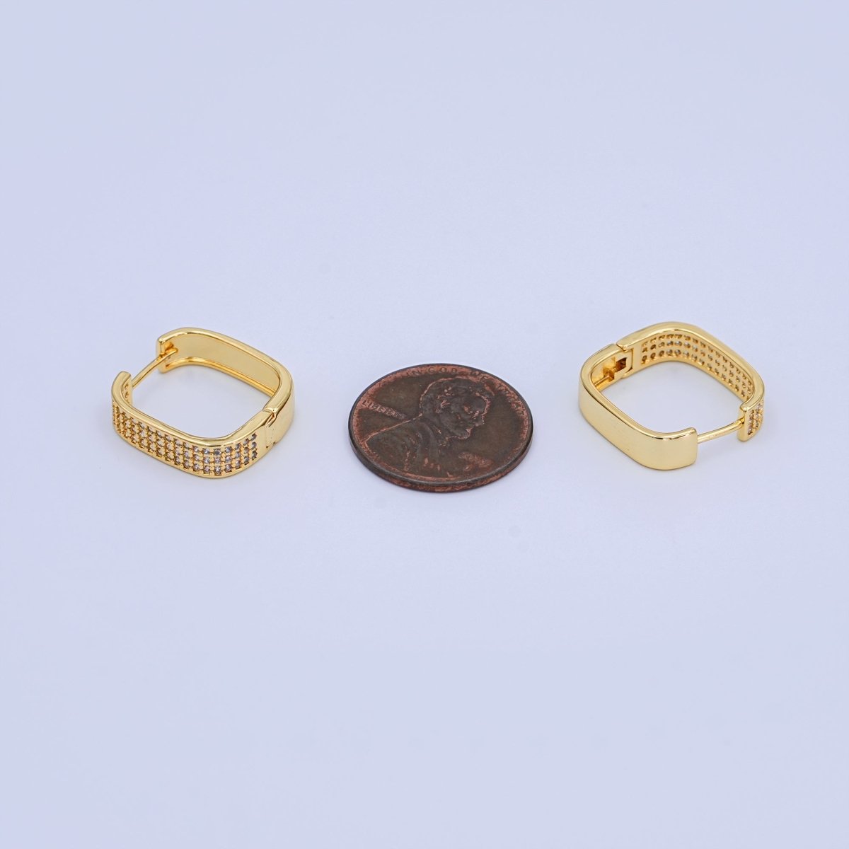 24K Gold Filled 17mm Micro Paved CZ Square Oblong Hoop Earrings | T380 - DLUXCA