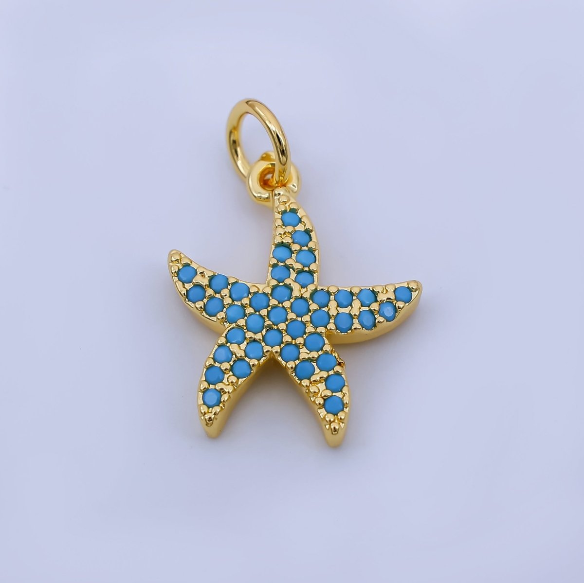 24K Gold Filled 17mm Micro Paved CZ Turquoise Sea Starfish Animal Pendant | AJ - 492 - DLUXCA
