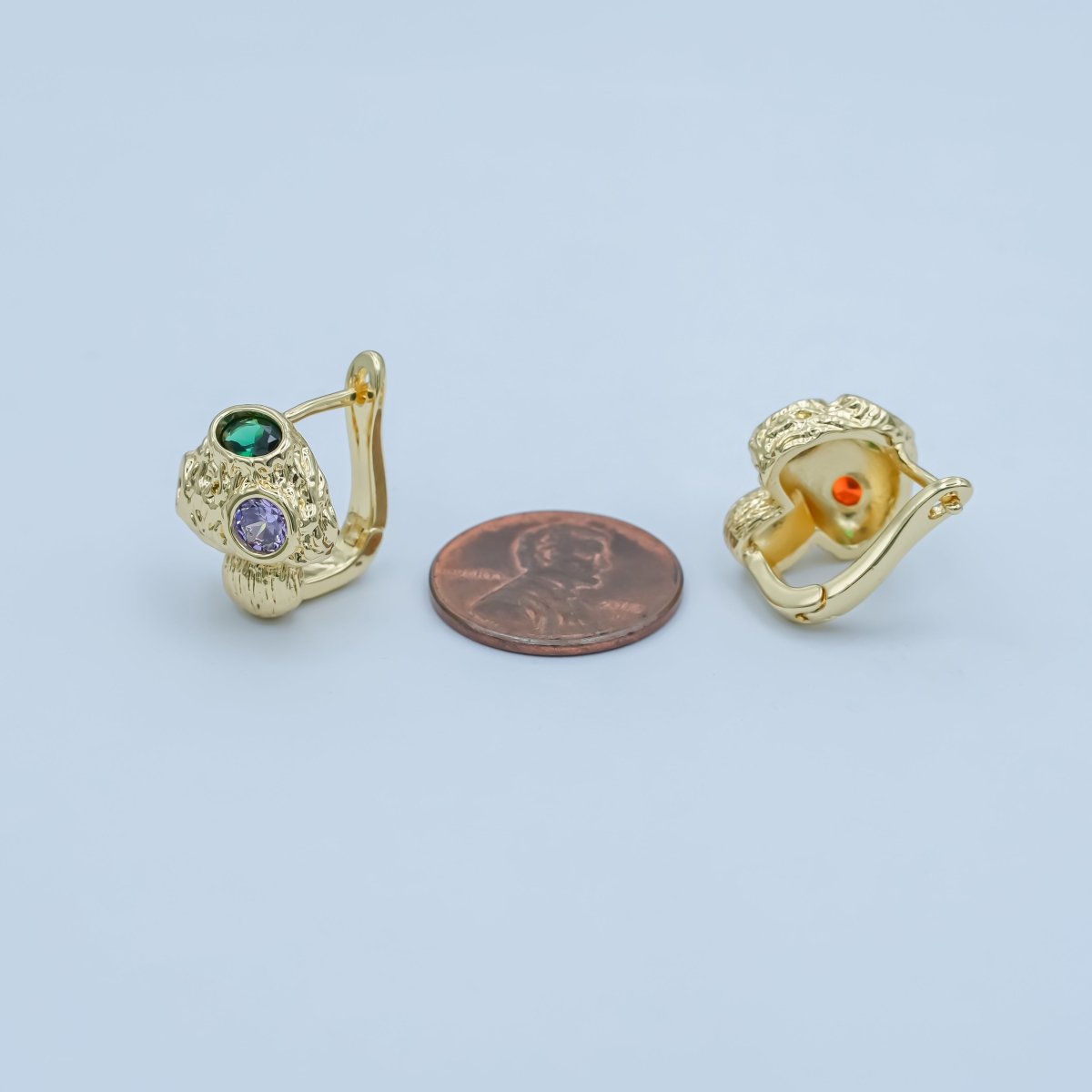 24K Gold Filled 17mm Multicolor CZ Hammered Mushroom English Lock Hoop Earrings | AI429 - DLUXCA