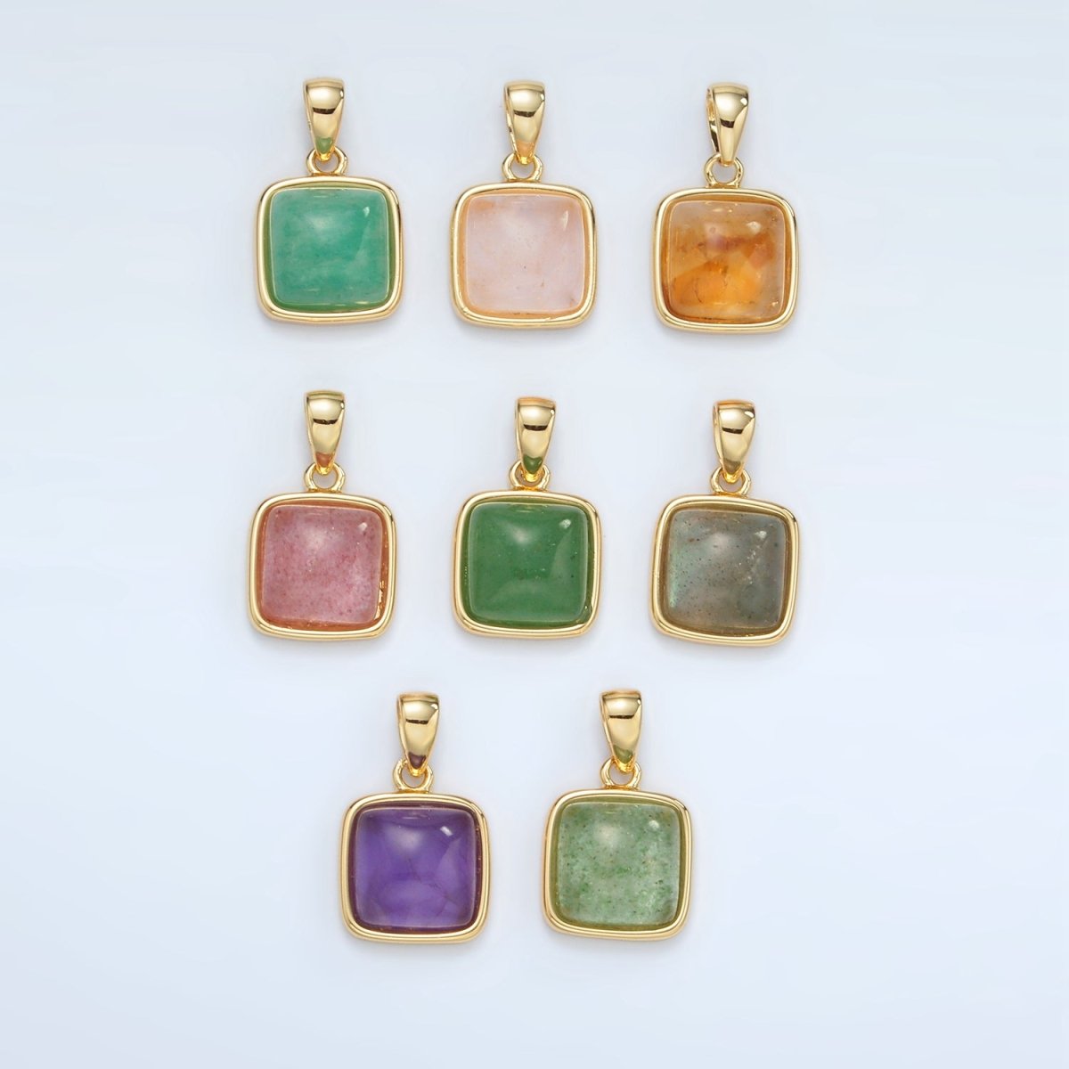 24K Gold Filled 17mm Natural Gemstone Bezel Square Pendant | AH165 - AH168 - DLUXCA