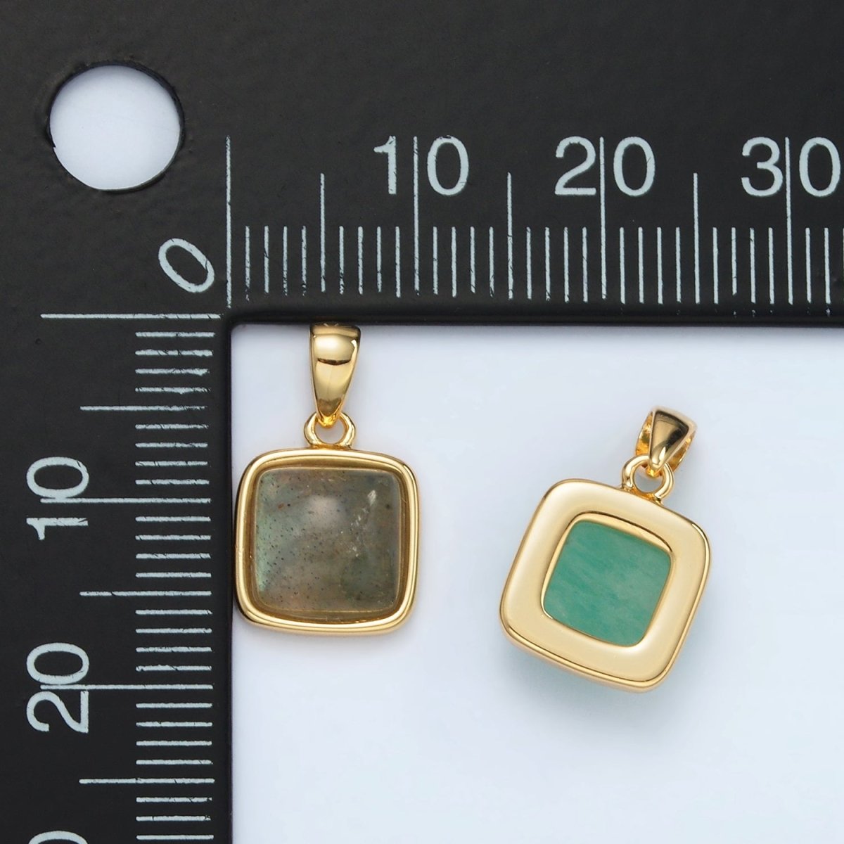 24K Gold Filled 17mm Natural Gemstone Bezel Square Pendant | AH165 - AH168 - DLUXCA