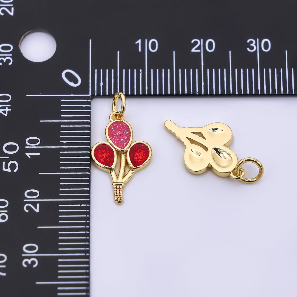24K Gold Filled 17mm Red Crystal Quartz Triple Balloon Charm | AF - 523 - DLUXCA