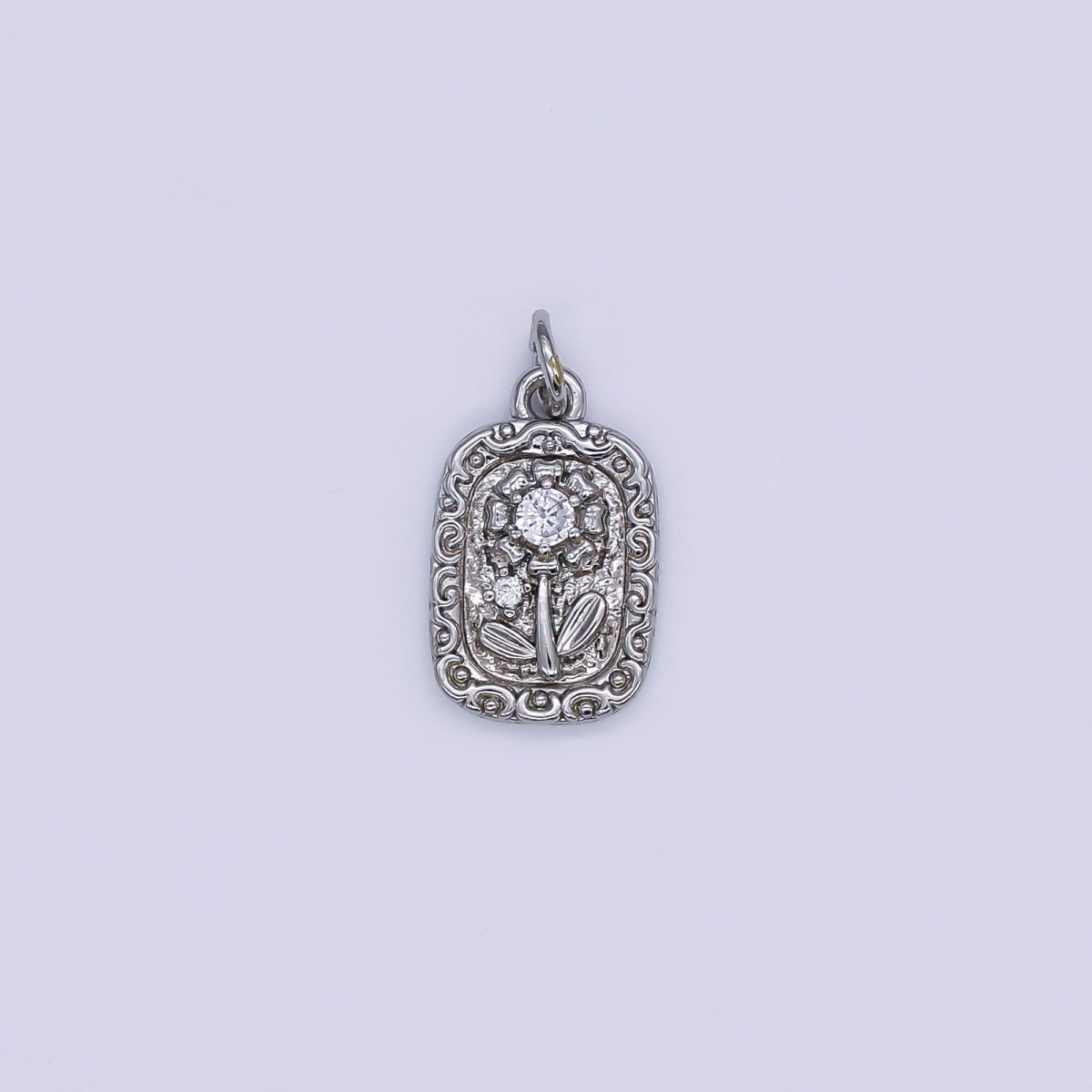 24K Gold Filled 17mm Round CZ Blooming Flower Emblem Charm in Gold & Silver | AJ - 345 - DLUXCA
