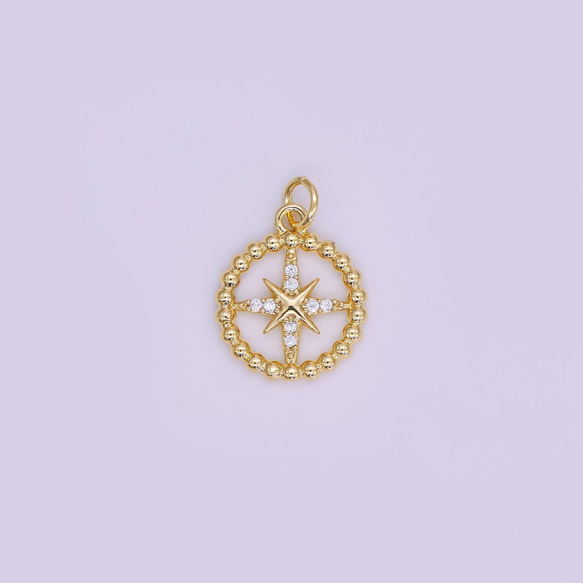 24K Gold Filled 17mm Round CZ Guiding Star Compass Charm in Gold & Silver | AJ - 342 - DLUXCA