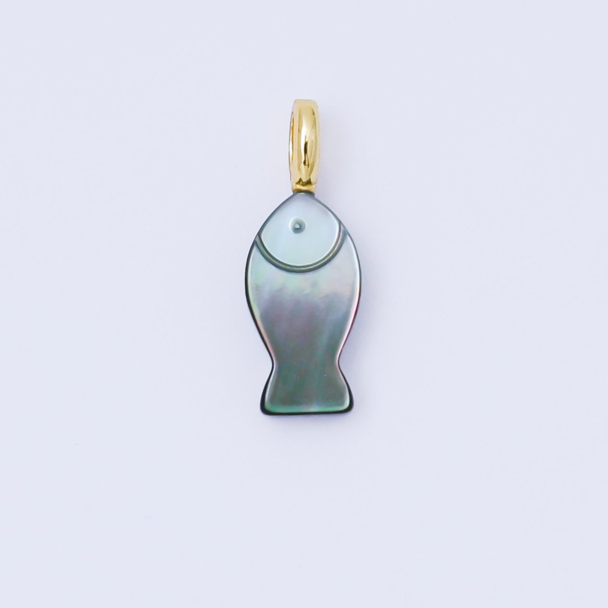 24K Gold Filled 17mm Shell Pearl, Abalone Fish Outline Dainty Pendant | AF565 AF566 - DLUXCA