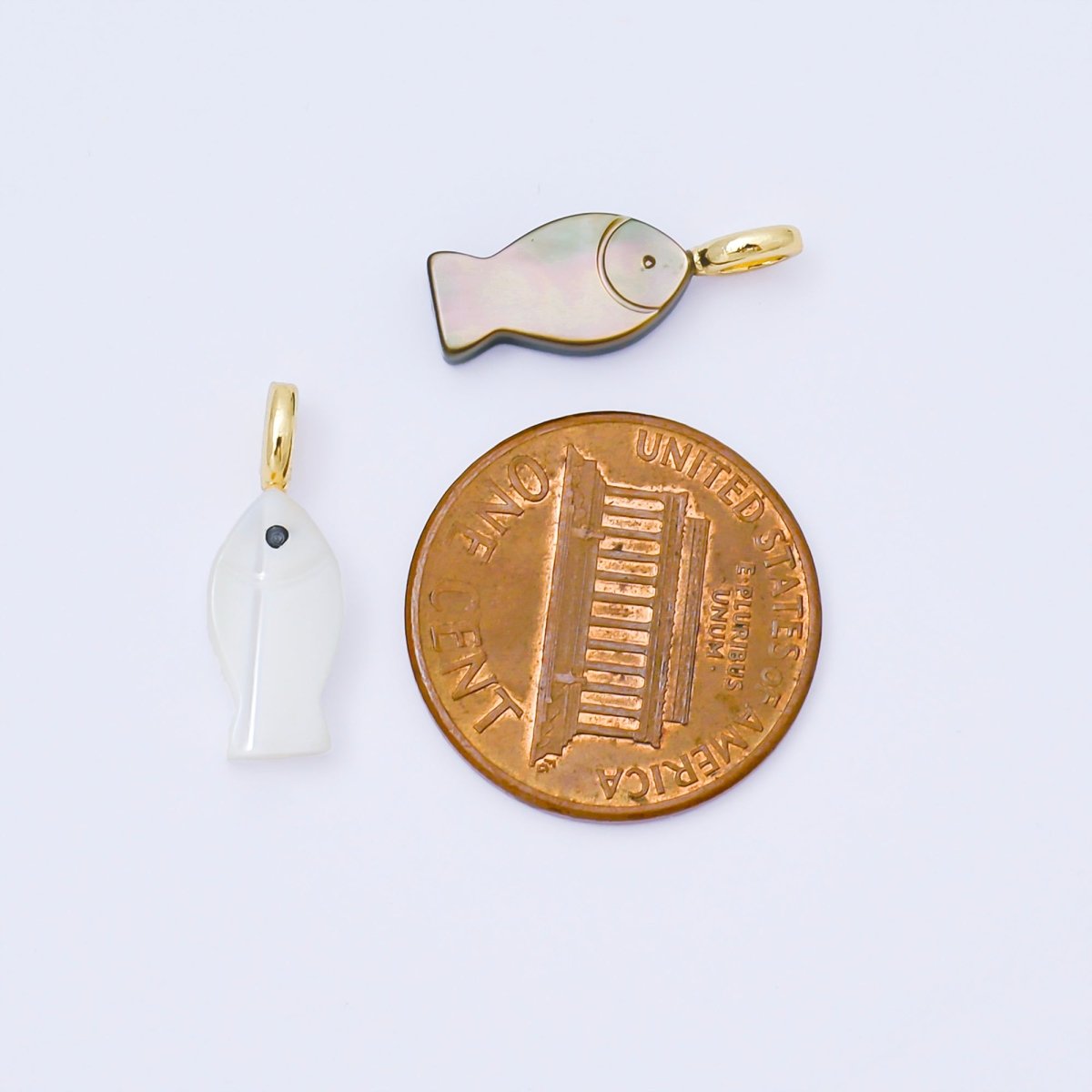 24K Gold Filled 17mm Shell Pearl, Abalone Fish Outline Dainty Pendant | AF565 AF566 - DLUXCA