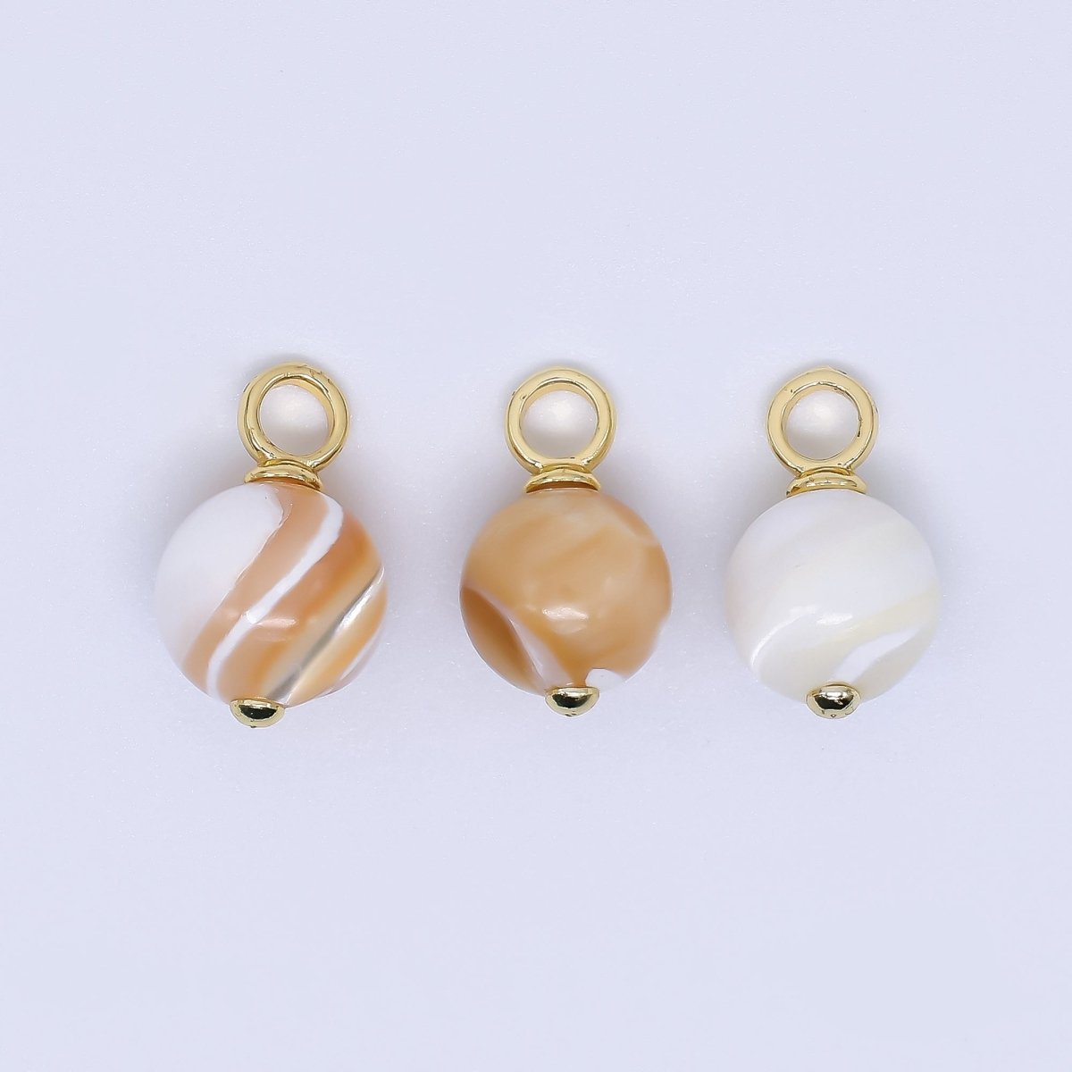 24K Gold Filled 17mm Shell Pearl Rounded Splashed White Brown Charm | P - 1788 P - 1892 P - 1946 - DLUXCA