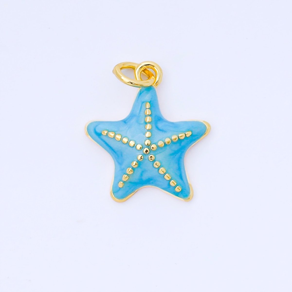 24K Gold Filled 17mm Teal, White, Blue Enamel Starfish Animals Charm | AF1542 AF1543 - DLUXCA