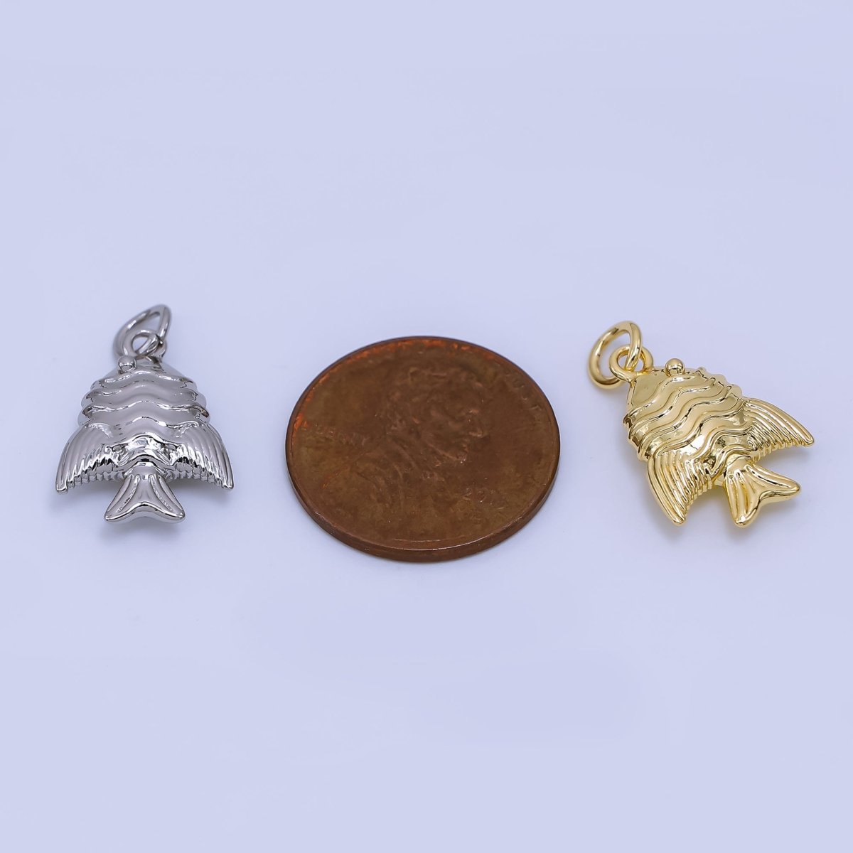 24K Gold Filled 17mm Textured Fish 3D Multidimensional Charm in Gold & Silver | AJ481 - DLUXCA