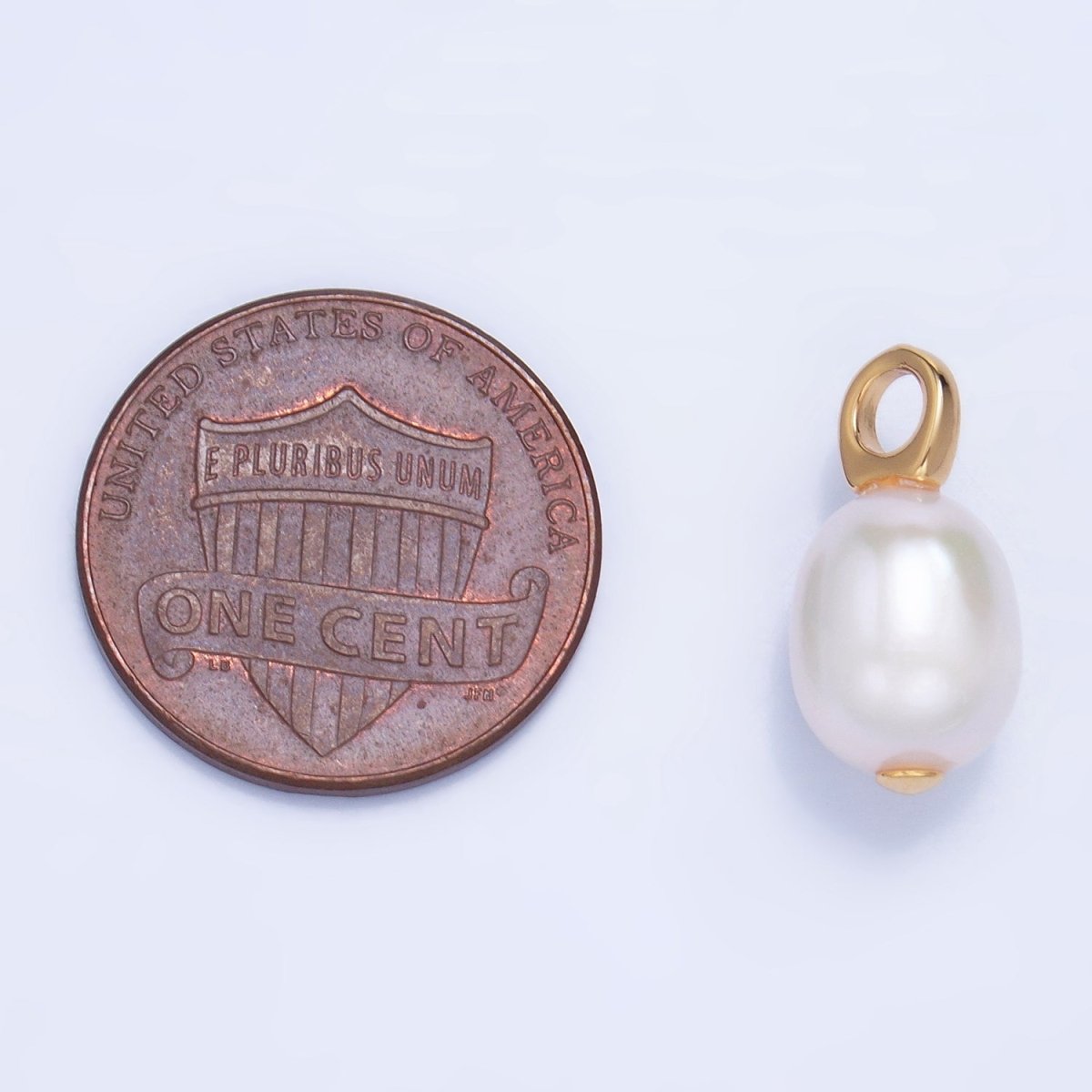 24K Gold Filled 17mm White Button Freshwater Pearl Drop Minimalist Pendant | P1917 - DLUXCA