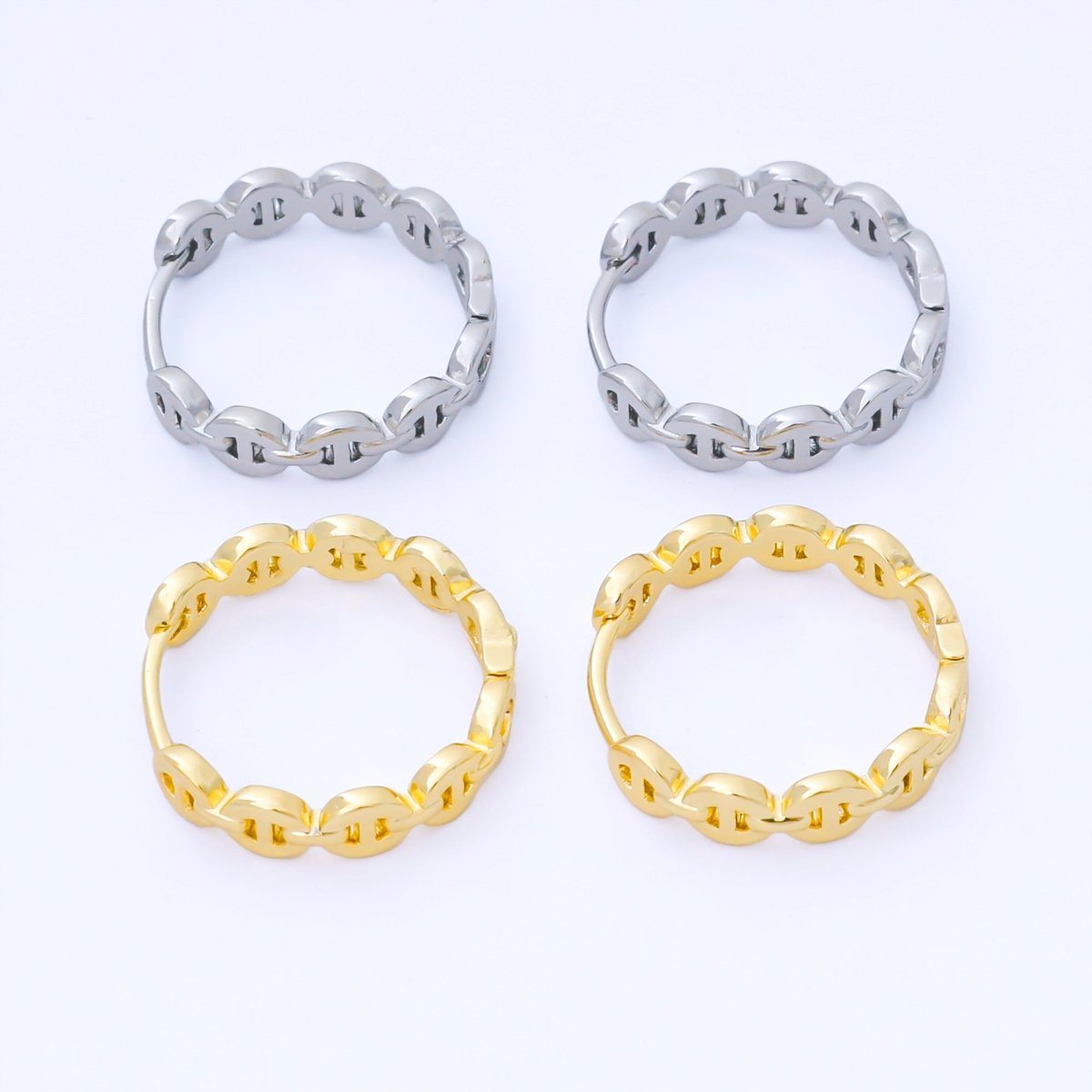24K Gold Filled 18.5mm Chain Huggie Earrings in Gold & Silver | AB1613 AB1614 - DLUXCA