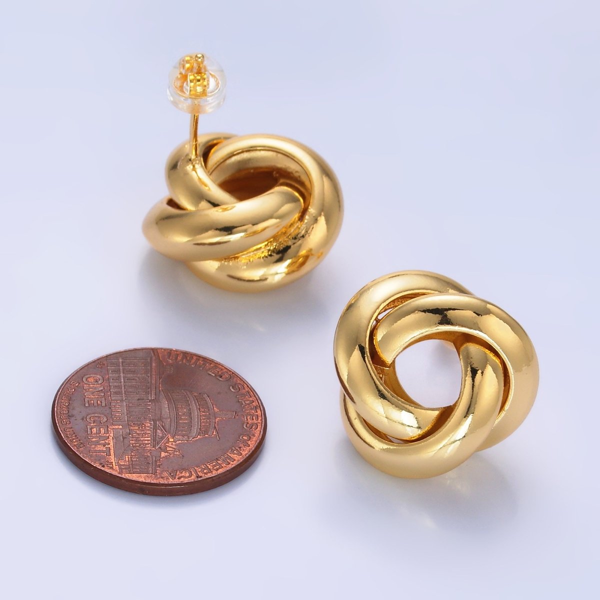 24K Gold Filled 18.5mm Geometric Circular Knot Stud Earrings | AB698 - DLUXCA