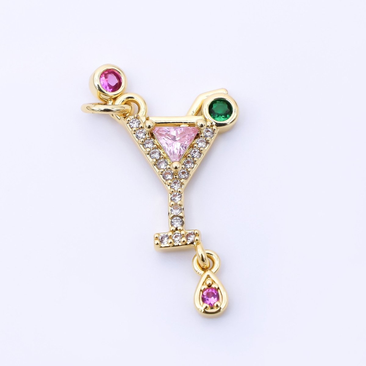24K Gold Filled 18.5mm Pink, Green, & Fuchsia CZ Cocktail Drink Charm | AC1605 - DLUXCA