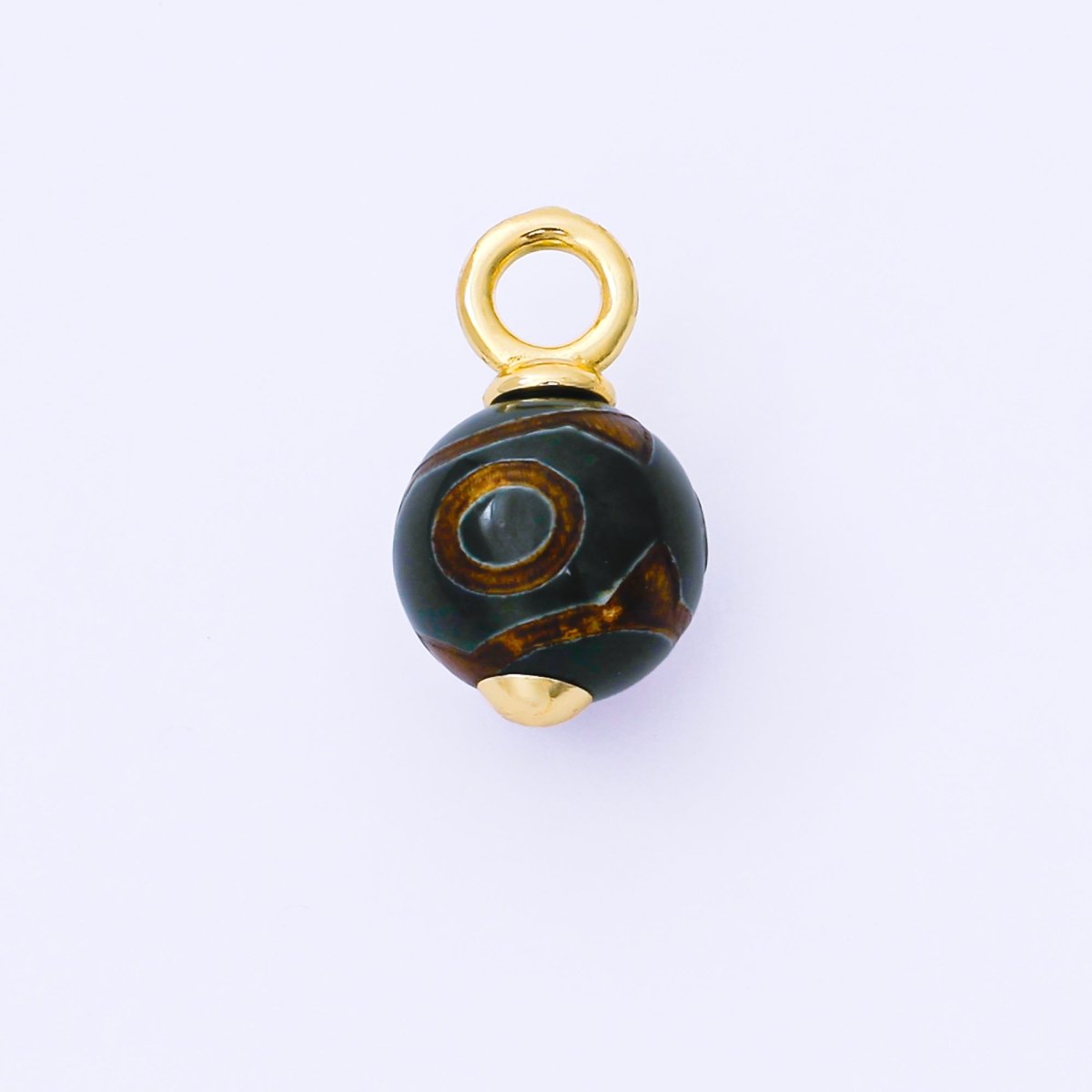 24K Gold Filled 18mm Brown Agate Gemstone Round Drop Charm | AF1301 - DLUXCA