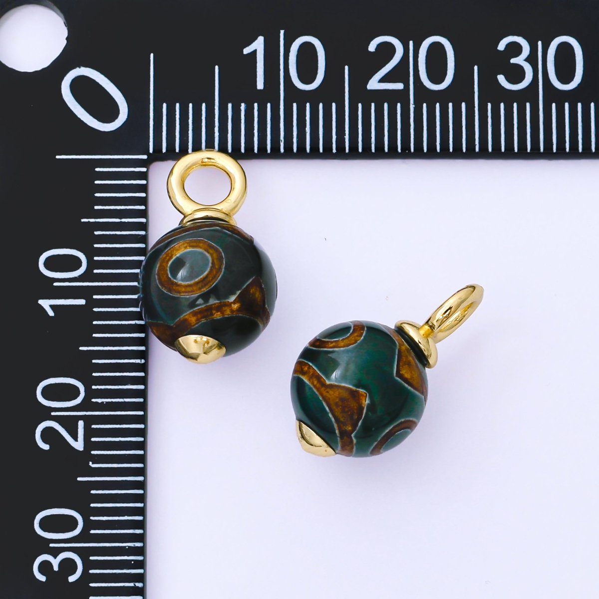 24K Gold Filled 18mm Brown Agate Gemstone Round Drop Charm | AF1301 - DLUXCA
