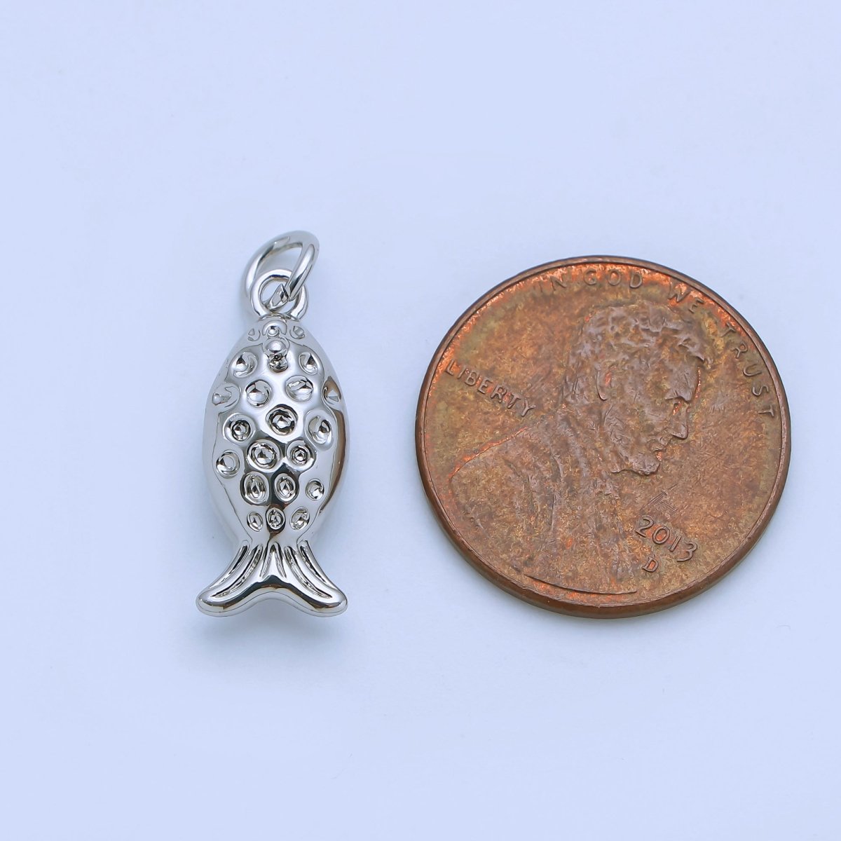 24K Gold Filled 18mm Dotted Fish Multidimensional 3D Charm in Gold & Silver | AJ482 - DLUXCA