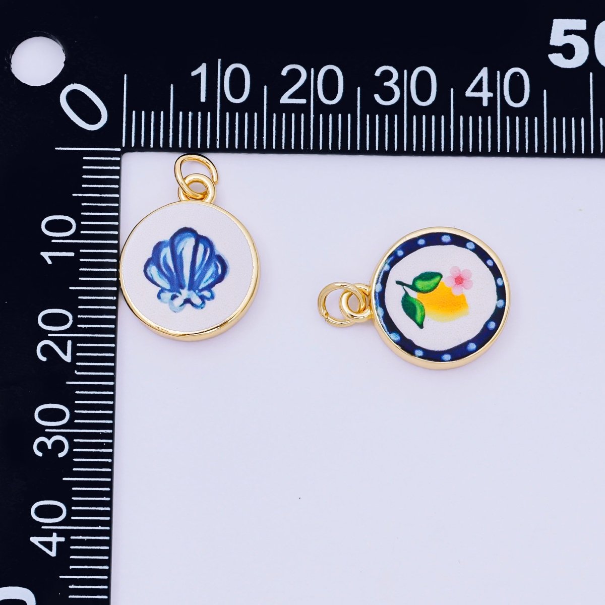 24K Gold Filled 18mm Enamel Art Beach Theme Charm in Palm Tree, Crab, Heart, Lemon, Crab, Sea Shell and Ribbon Bow | AJ - 515 AJ - 517 AJ - 519 AJ - 521 AJ - 531 AJ - 538 AJ - 541 AJ - 542 AJ - 543 AJ - 548 - DLUXCA
