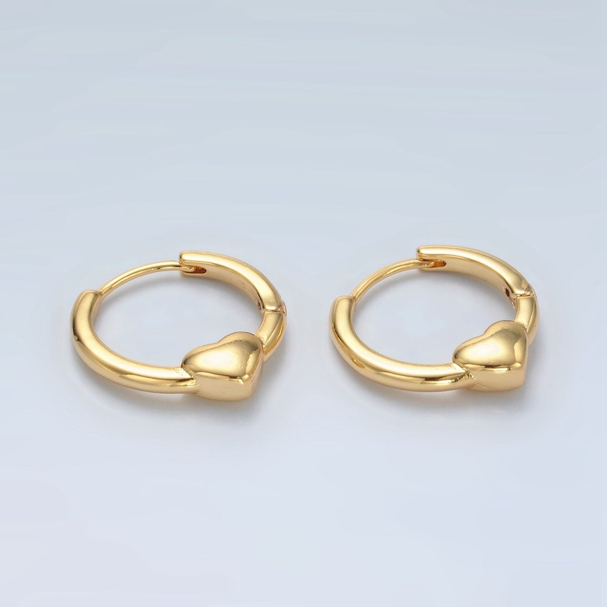 24K Gold Filled 18mm Heart Minimalist Huggie Earrings | Q492 - DLUXCA