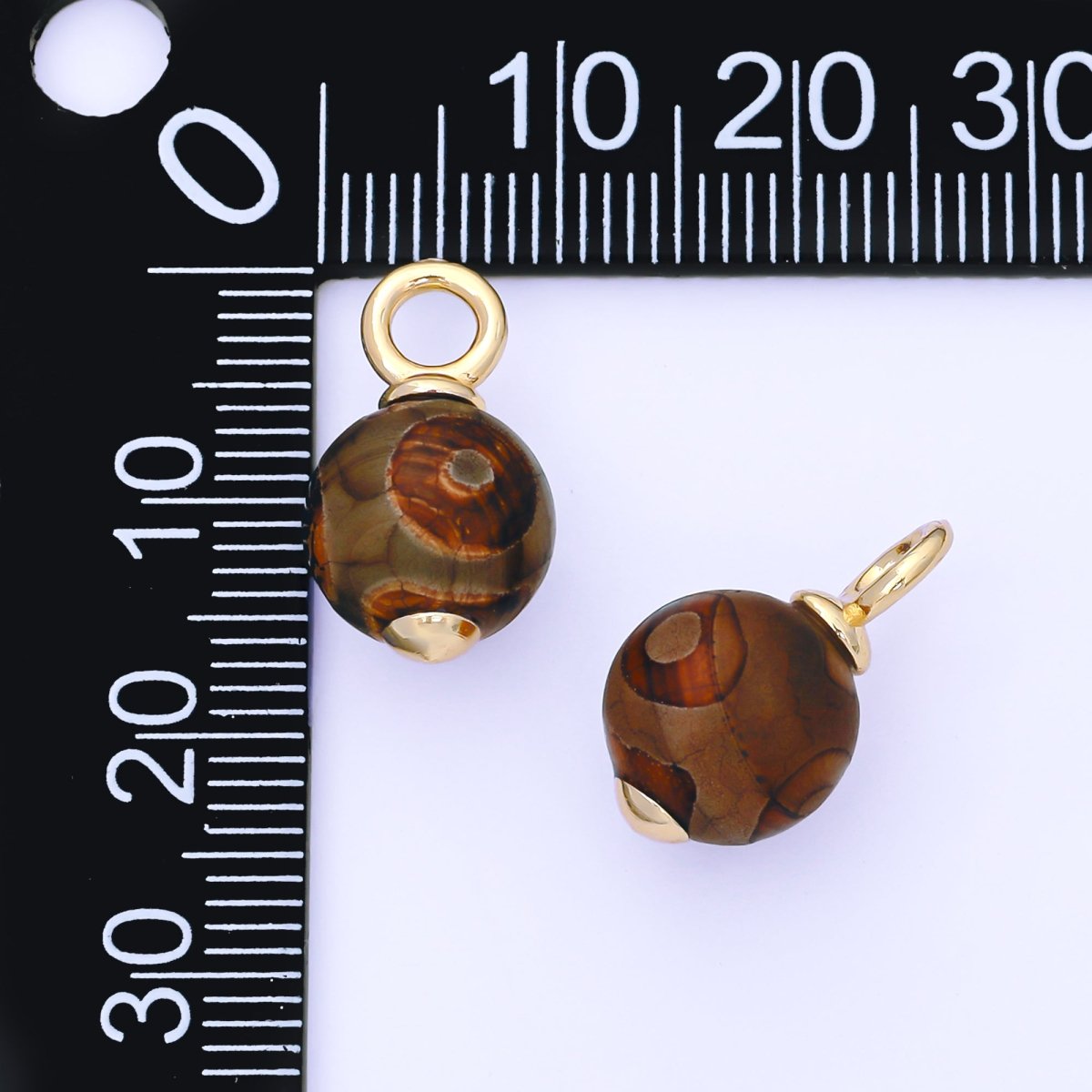 24K Gold Filled 18mm Light Brown Agate Gemstone Drop Charm | AF1302 - DLUXCA