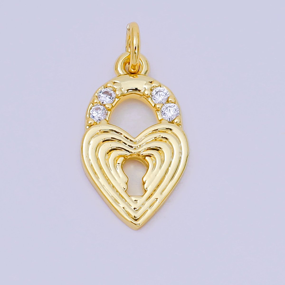 24K Gold Filled 18mm Micro Paved CZ Heart Padlock Charm | AH - 641 - DLUXCA