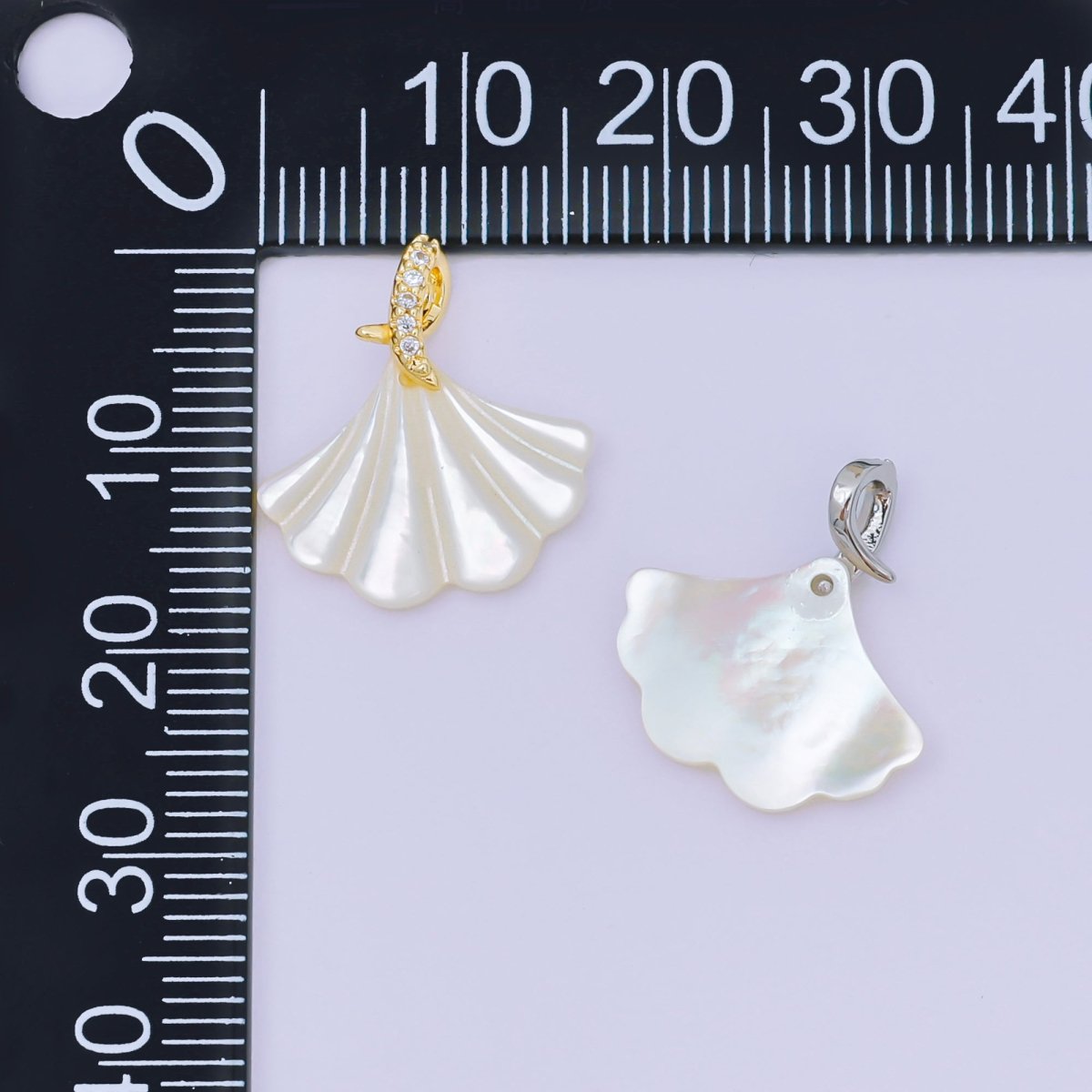 24K Gold Filled 18mm Micro Paved CZ Shell Pearl Fan - Shaped Clam Shell Twirl Tail Pendant in Gold & Silver | AA - 1579 - DLUXCA