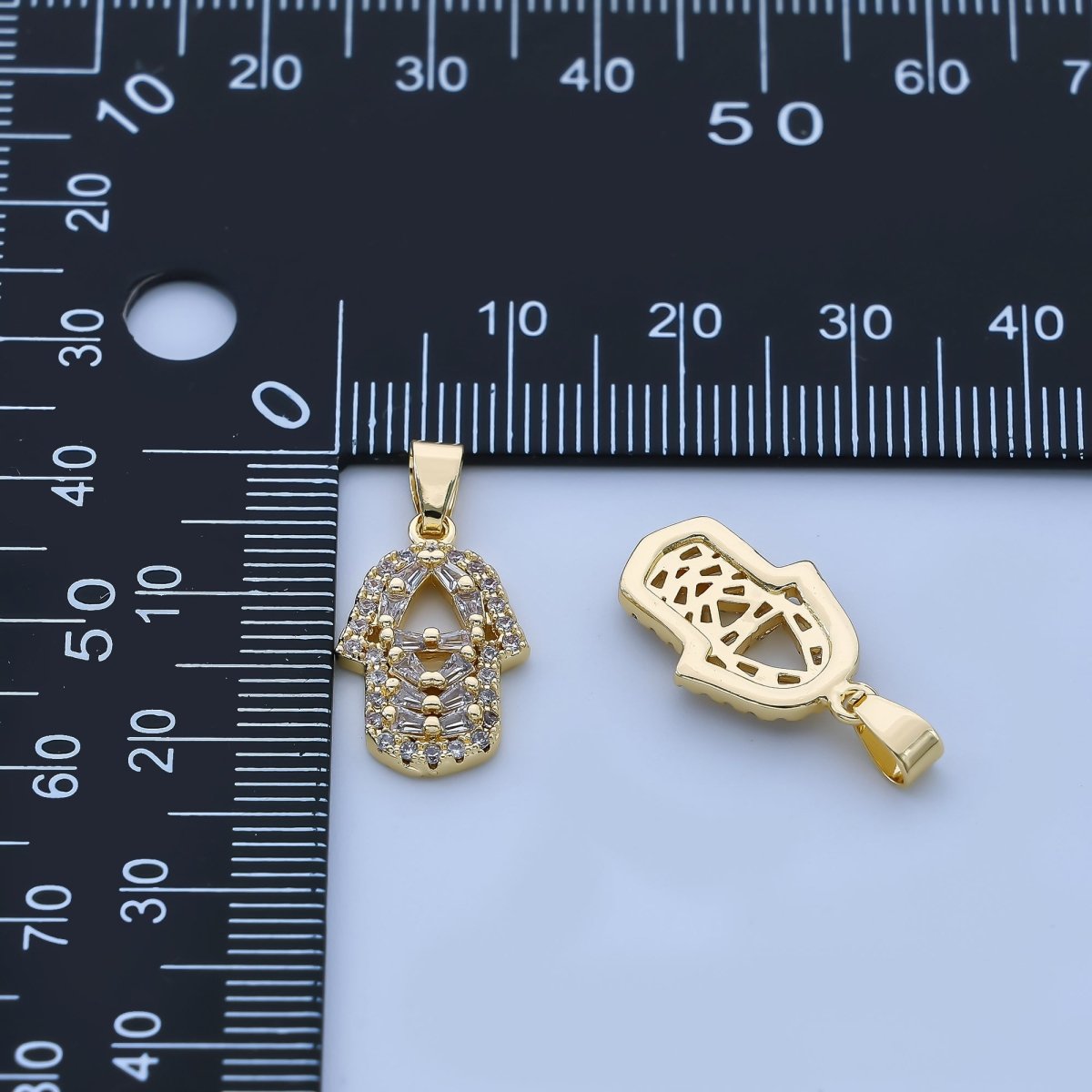 24K Gold Filled 18mm Micro Paved CZ The Hamsa Hand of Fortune Pendant | AH - 525 - DLUXCA