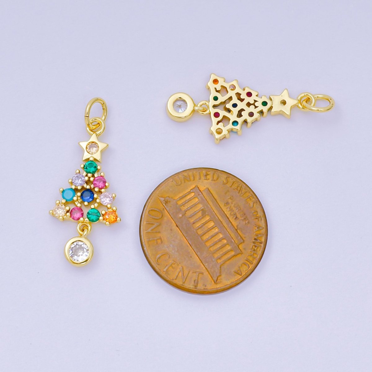 24K Gold Filled 18mm Multicolor Micro Paved CZ Colorful Christmas Tree & Star Charm | D - 100 - DLUXCA