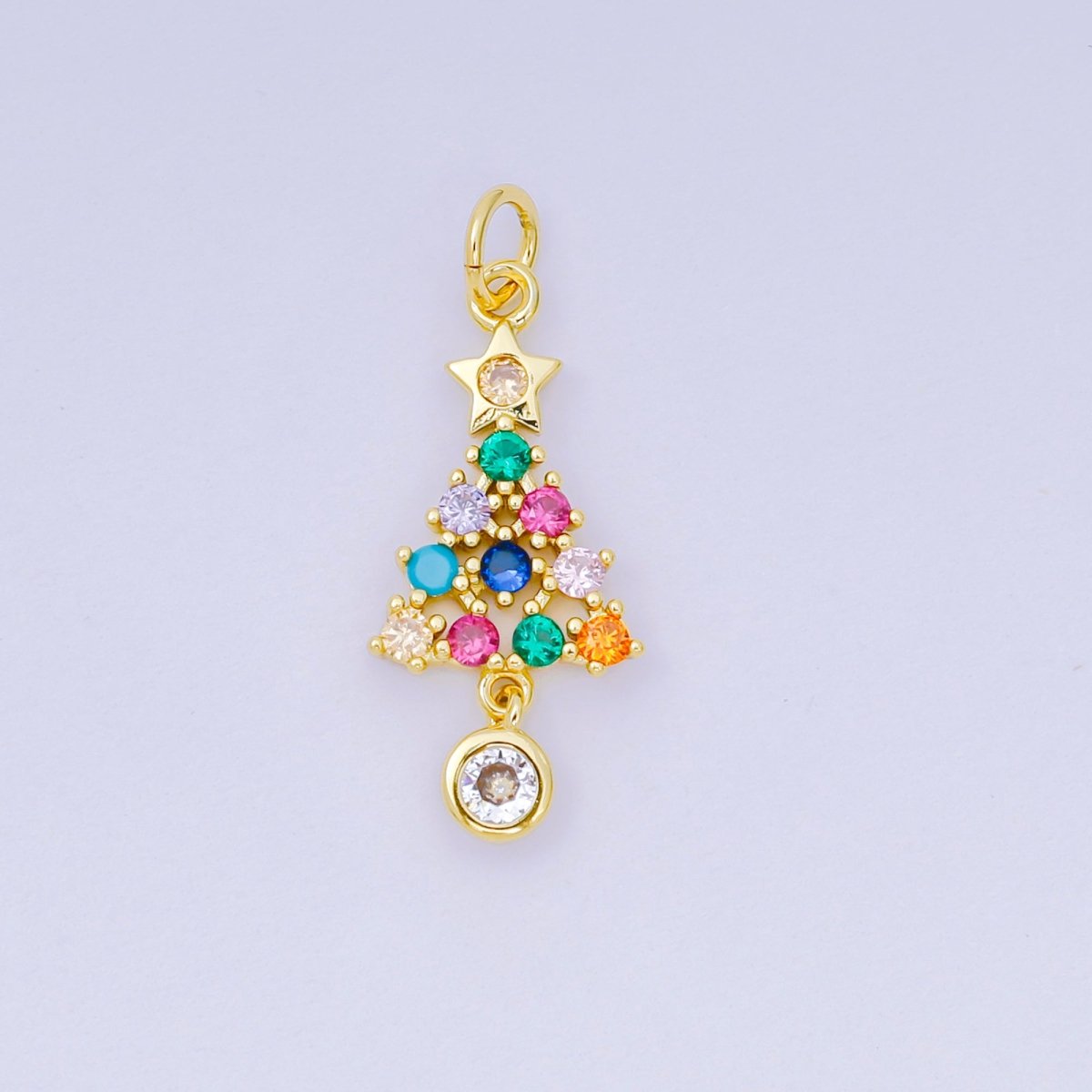 24K Gold Filled 18mm Multicolor Micro Paved CZ Colorful Christmas Tree & Star Charm | D - 100 - DLUXCA
