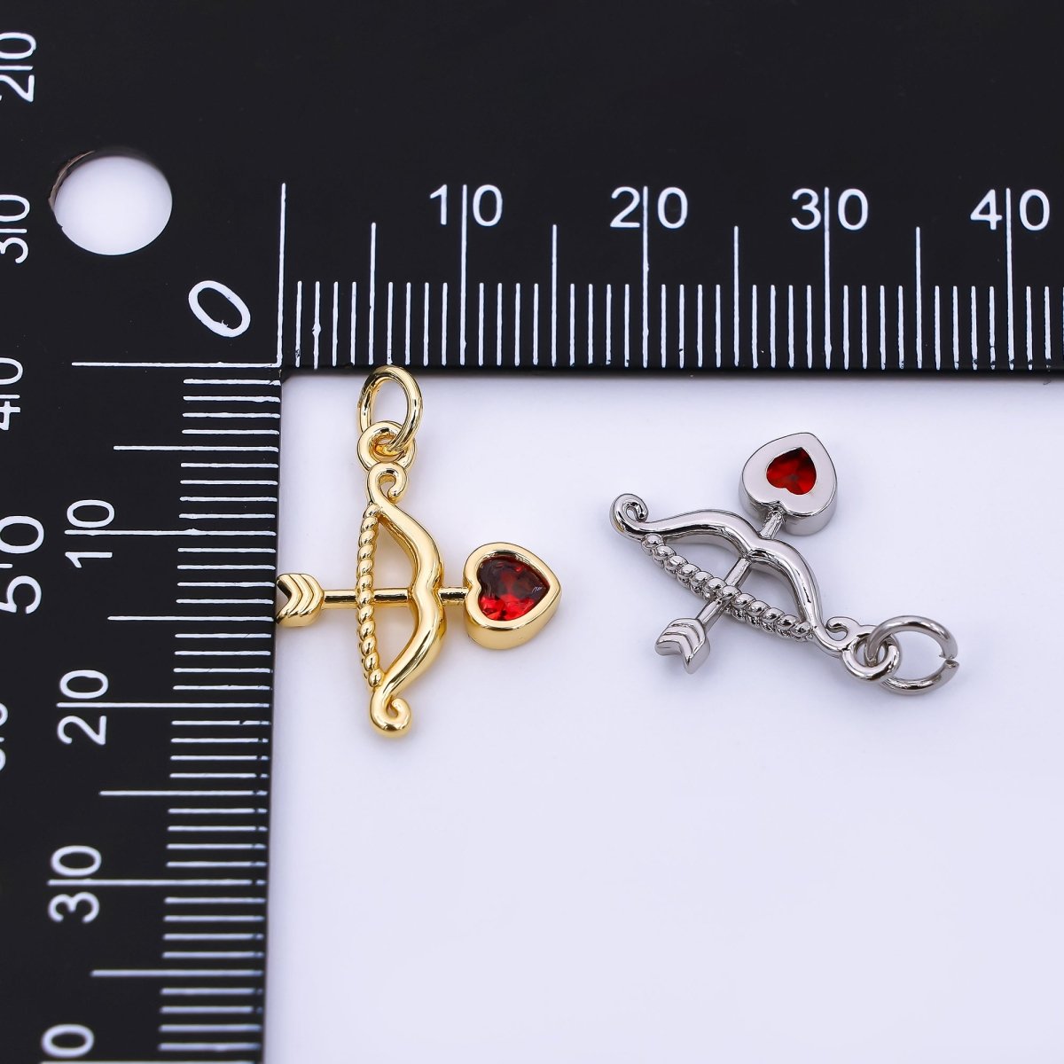 24K Gold Filled 18mm Red Heart - Shaped CZCupid Love Arrow Charm | M - 573 - DLUXCA