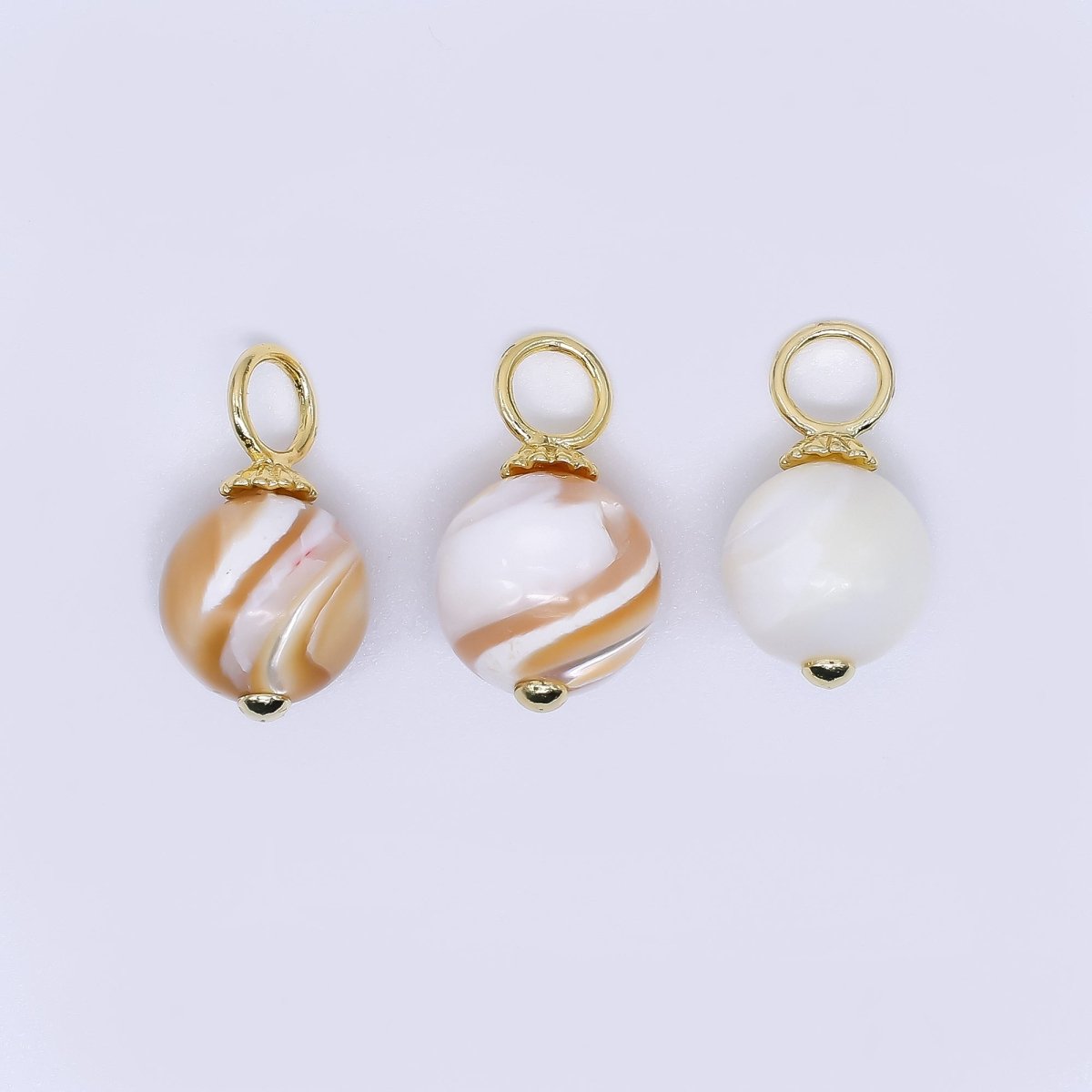 24K Gold Filled 18mm Shell Pearl Rounded Brown White Swirl Charm | P1866 P1844 P1947 - DLUXCA