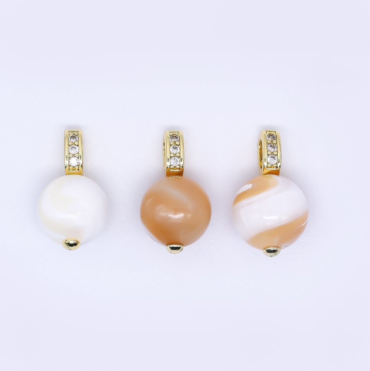 24K Gold Filled 18mm Shell Pearl Rounded White Brown Twirl Charm | AF - 553 AF - 554 AF - 559 - DLUXCA