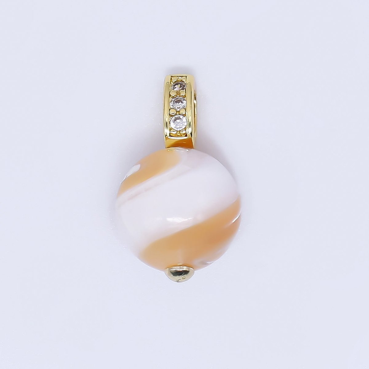 24K Gold Filled 18mm Shell Pearl Rounded White Brown Twirl Charm | AF - 553 AF - 554 AF - 559 - DLUXCA