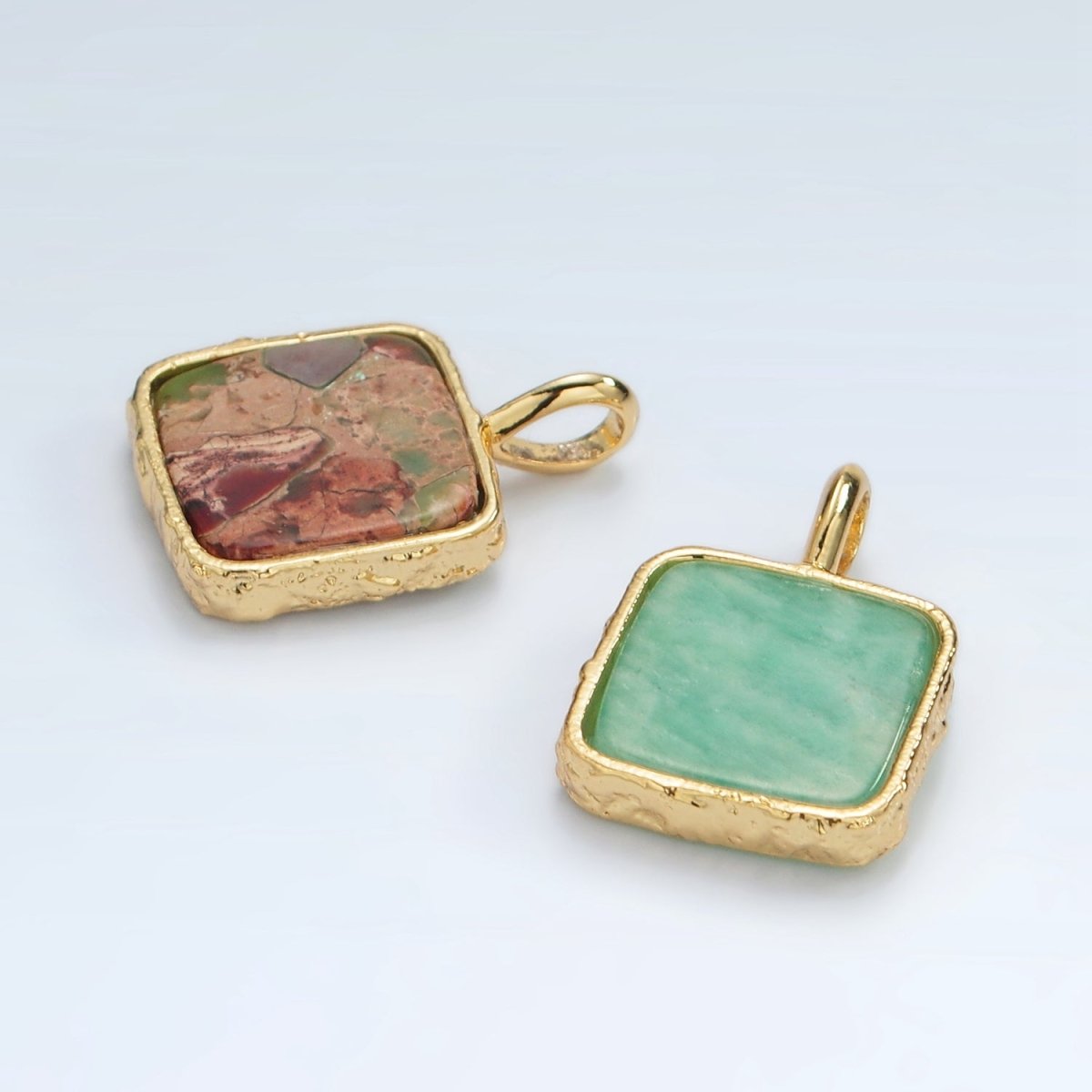 24K Gold Filled 18mm Square Natural Gemstone Pendant | AA1358 - AA1364 - DLUXCA