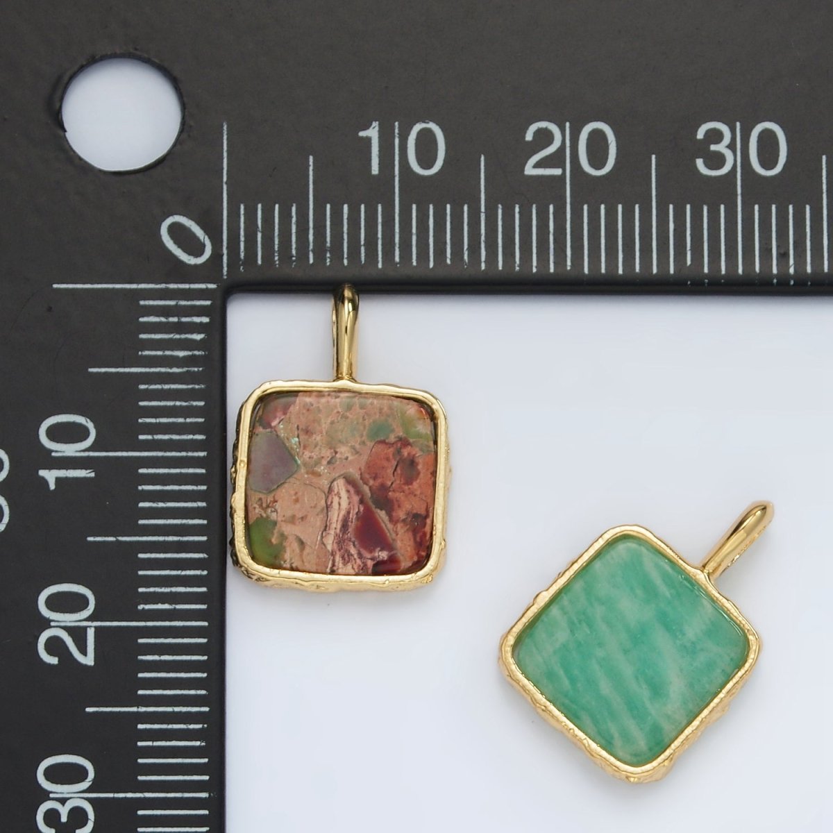 24K Gold Filled 18mm Square Natural Gemstone Pendant | AA1358 - AA1364 - DLUXCA