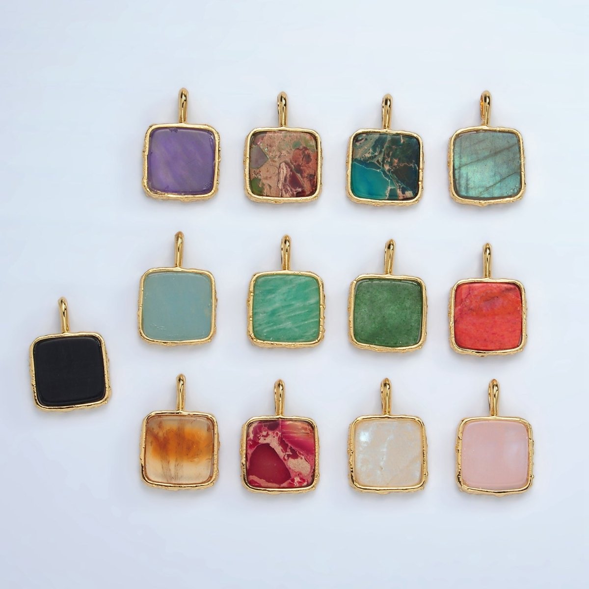 24K Gold Filled 18mm Square Natural Gemstone Pendant | AA1358 - AA1364 - DLUXCA