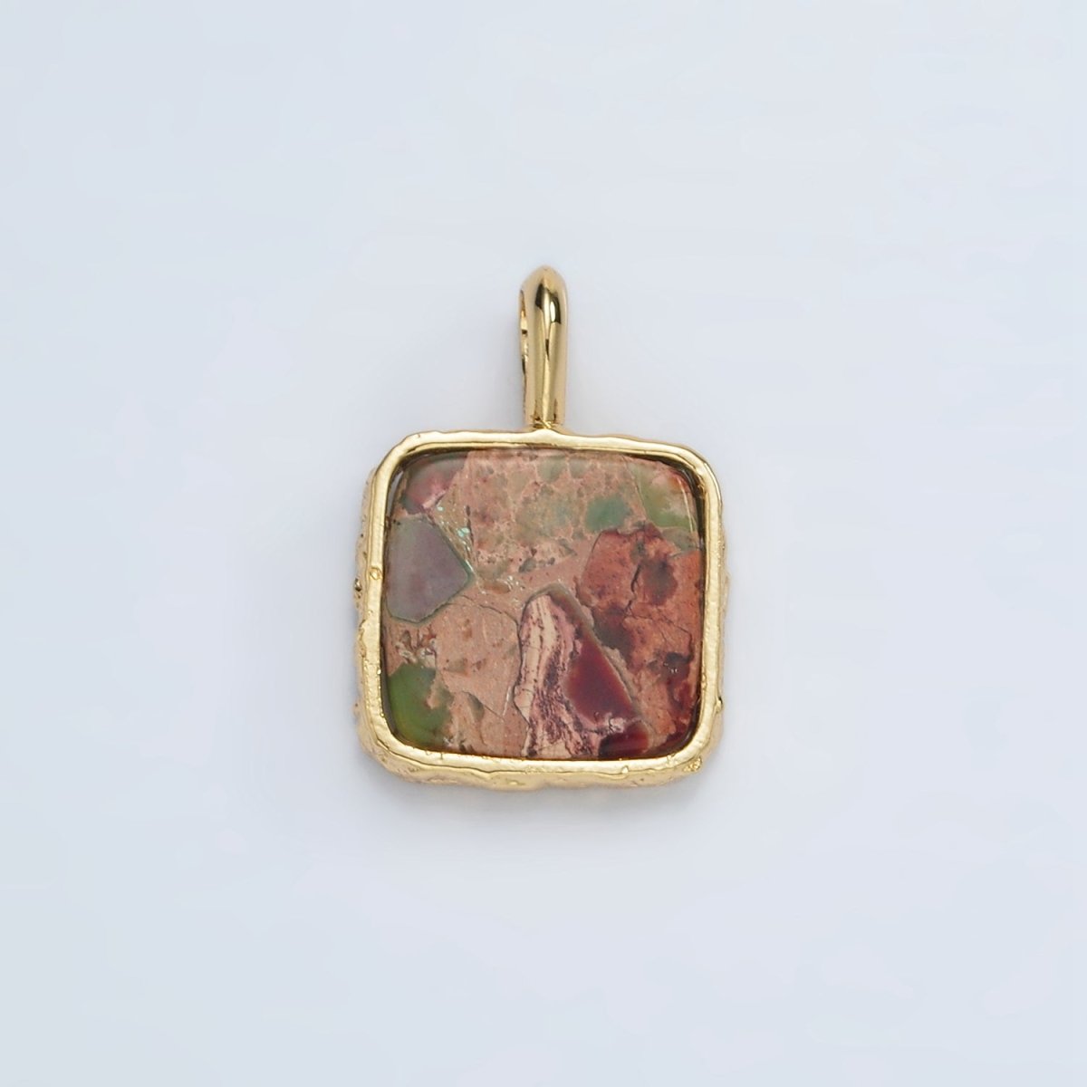 24K Gold Filled 18mm Square Natural Gemstone Pendant | AA1358 - AA1364 - DLUXCA