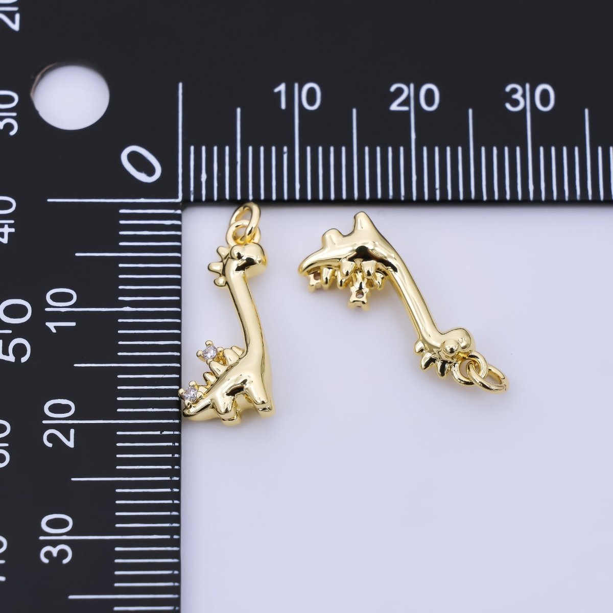 24K Gold Filled 18mm Twin Round CZ Ancient Brontosaurus Dinosaur Charm | AJ396 - DLUXCA