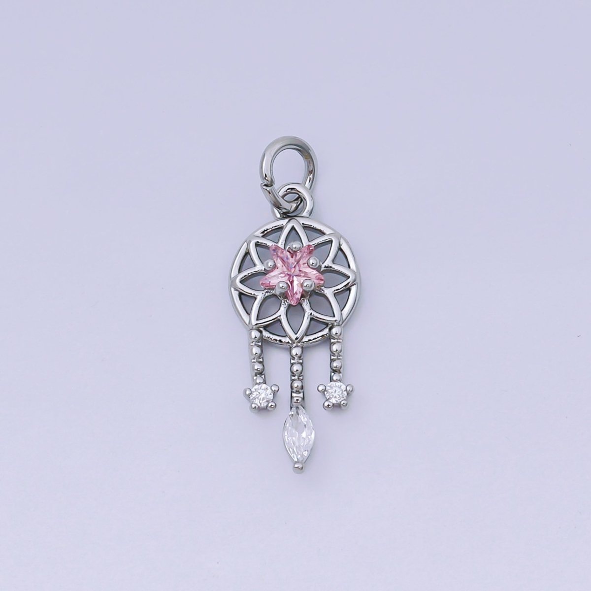 24K Gold Filled 19.5mm Clear, Pink CZ Dreamcatcher Charm in Gold & Silver | AJ469 AJ470 - DLUXCA