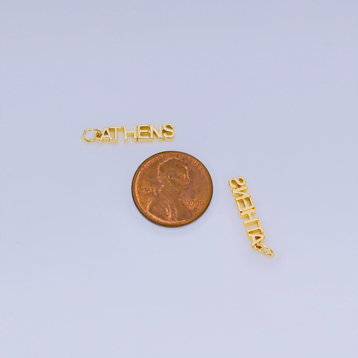 24K Gold Filled 19mm Athens Script Tag Ancient Greek Charm | AJ - 417 - DLUXCA