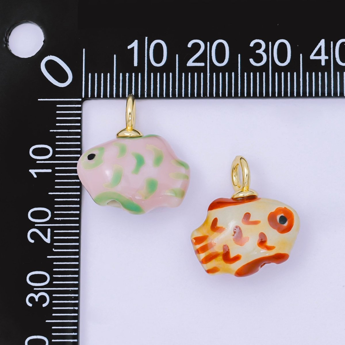 24K Gold Filled 19mm Ceramic Art Pocket Sea Fish Animal Charm in Pink, Red, & Yellow | M - 783 M - 794 M - 755 M - 770 - DLUXCA