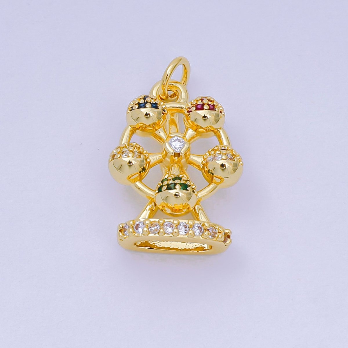24K Gold Filled 19mm Emerald Green, Blue & Purple CZ Ferris Wheel Carnival Park Charm | D - 253 - DLUXCA
