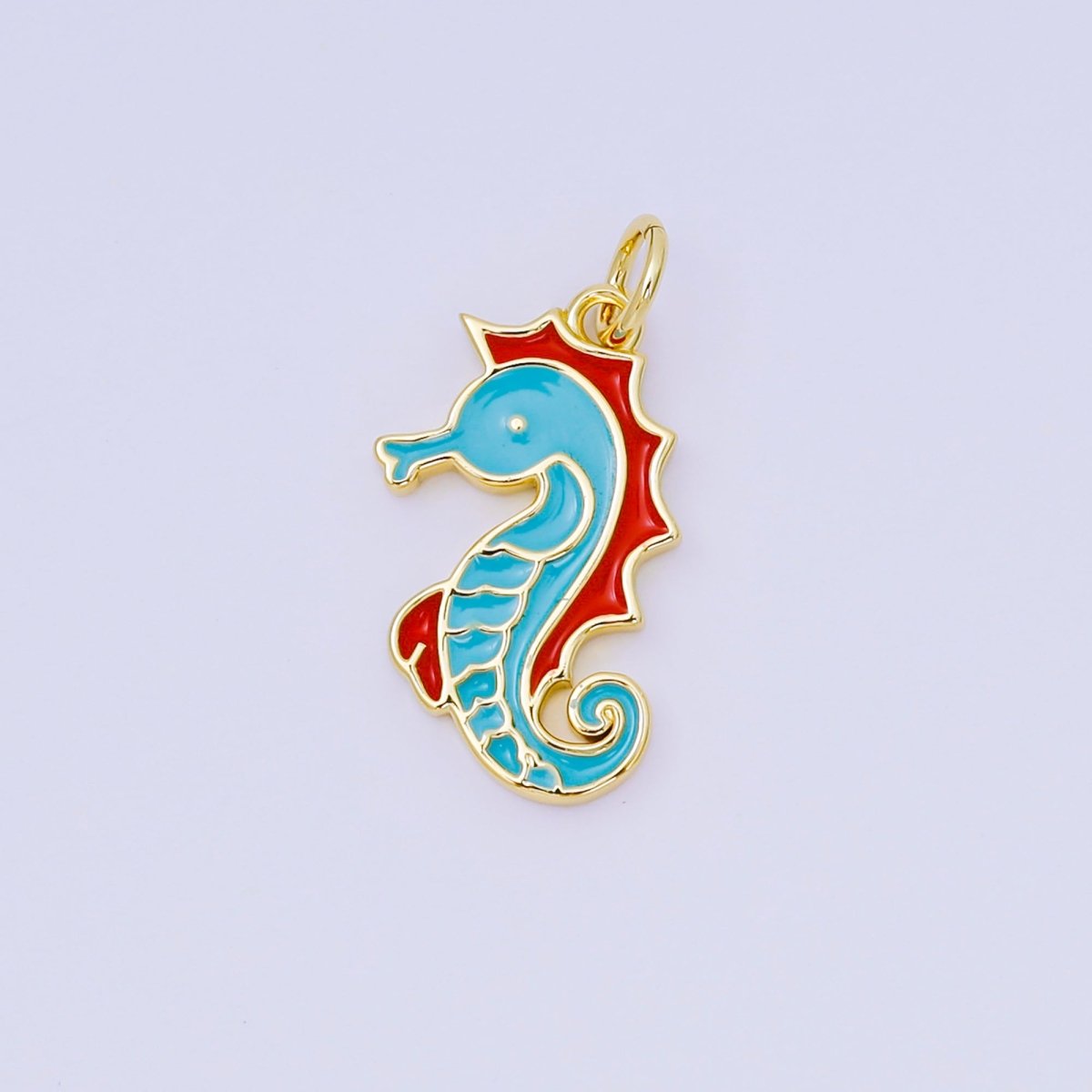 24K Gold Filled 19mm Enamel Aqua Blue Seahorse Charm | AJ389 - DLUXCA