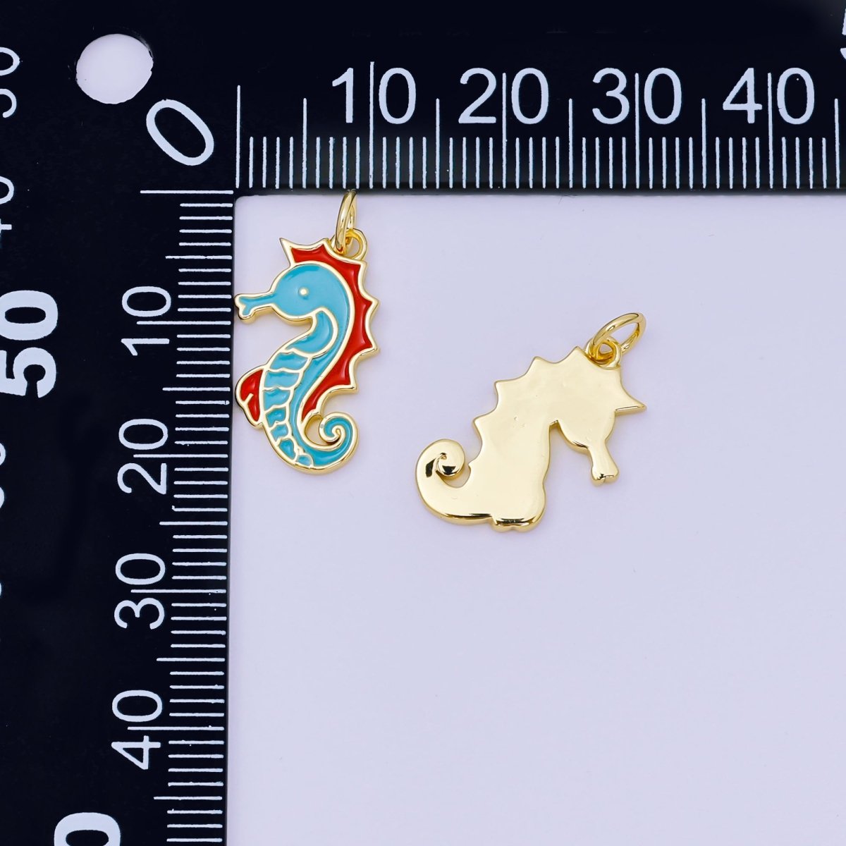 24K Gold Filled 19mm Enamel Aqua Blue Seahorse Charm | AJ389 - DLUXCA