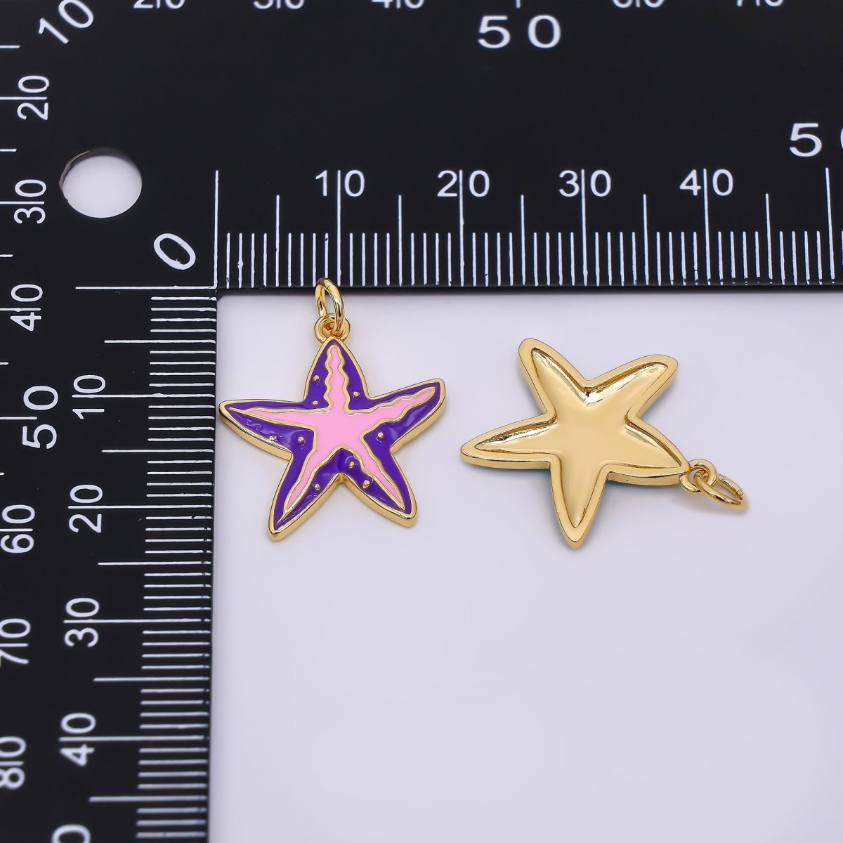 24K Gold Filled 19mm Enamel Art Purple & Pink Sea Starfish Animal Charm | AJ - 385 - DLUXCA