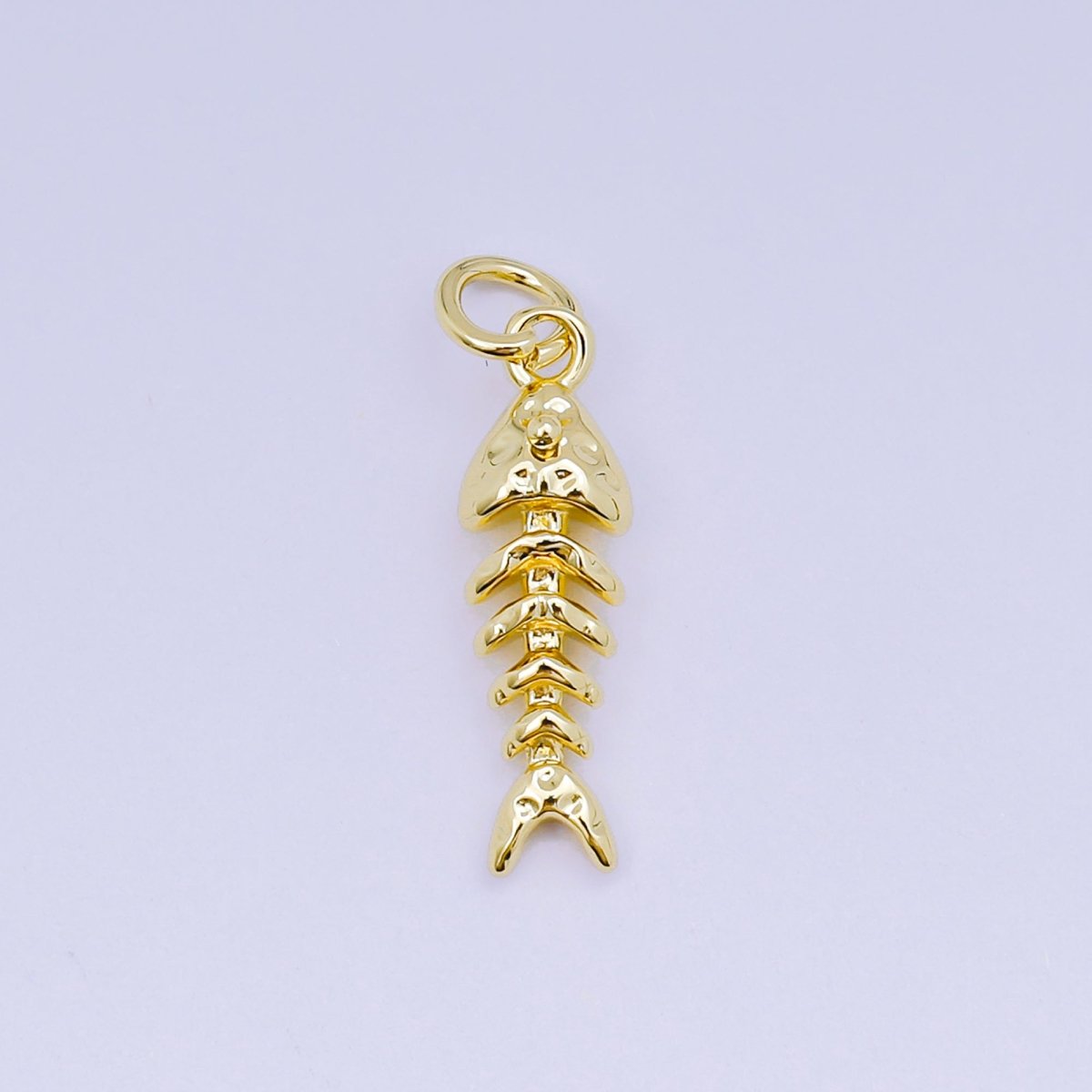 24K Gold Filled 19mm Hammered Fish Bone 3D Multidimensional Charm in Gold & Silver | AJ475 - DLUXCA