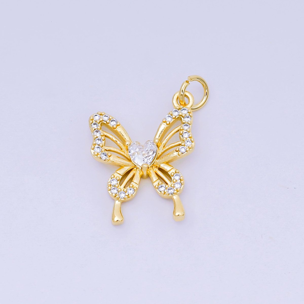 24K Gold Filled 19mm Micro Paved CZ Heart of the Butterfly Animal Pendant | AJ - 500 - DLUXCA