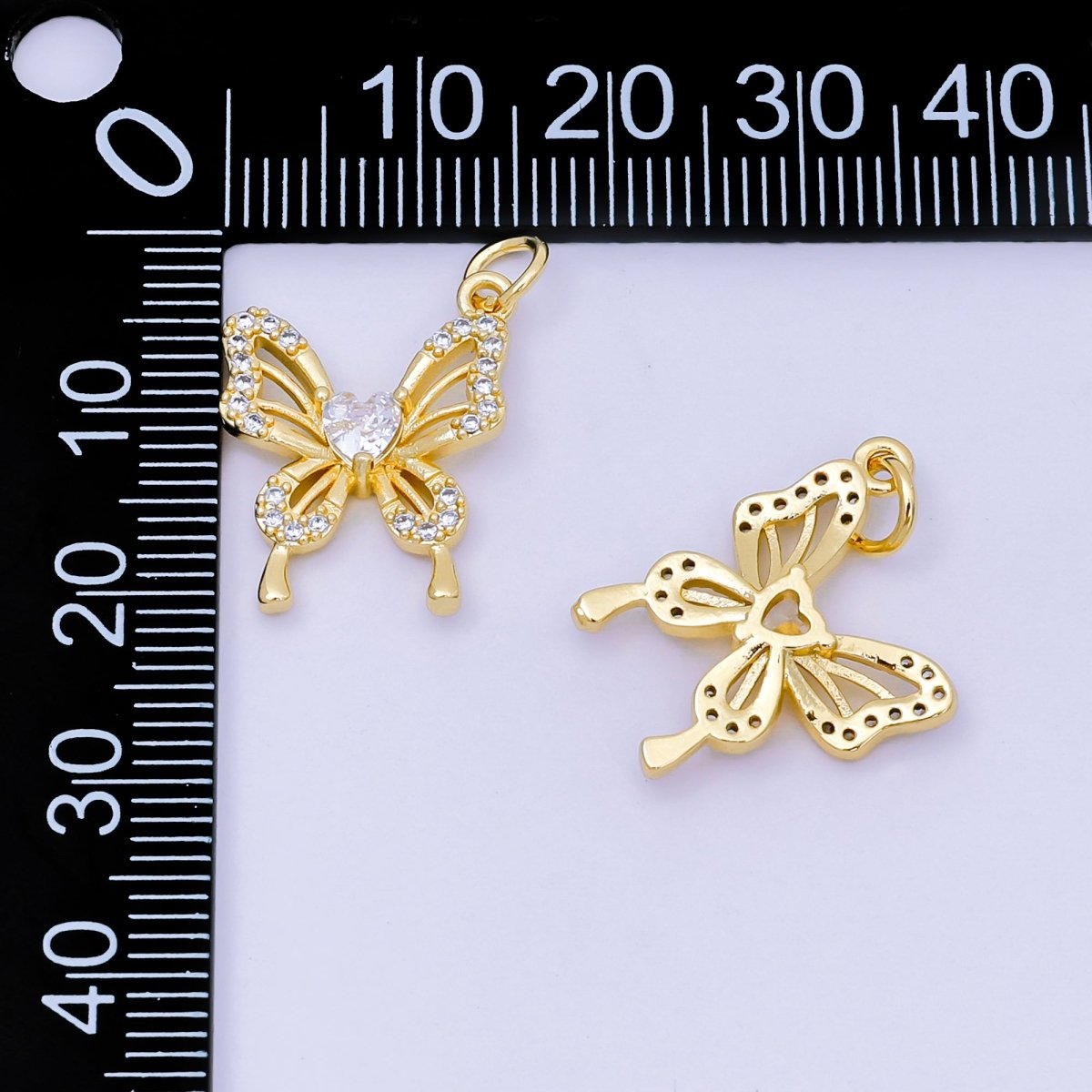 24K Gold Filled 19mm Micro Paved CZ Heart of the Butterfly Animal Pendant | AJ - 500 - DLUXCA