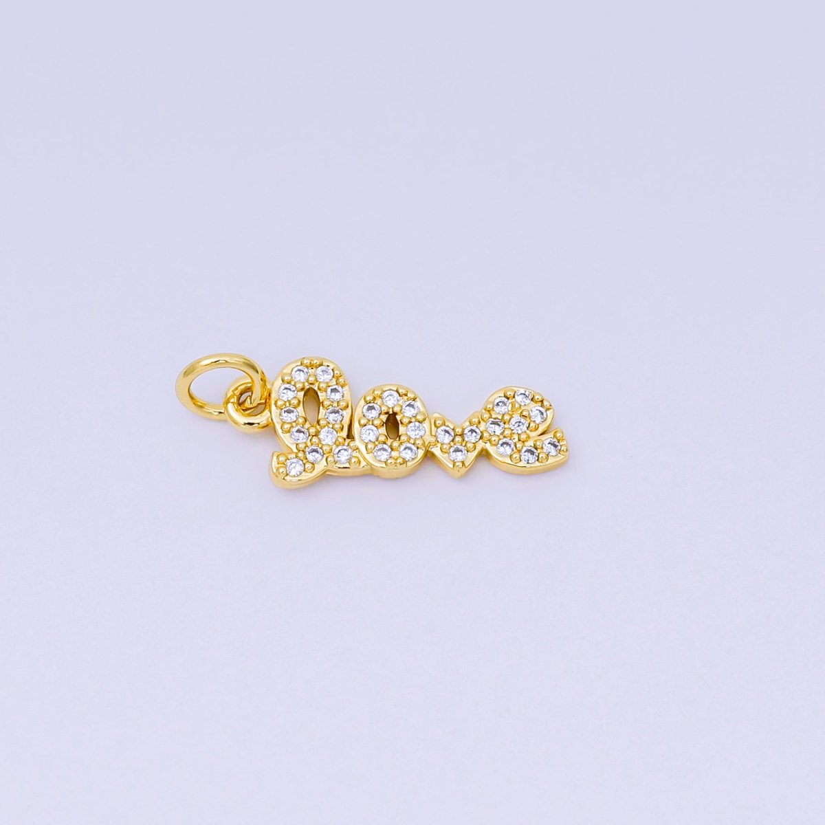 24K Gold Filled 19mm Micro Paved CZ Love Script Tag Valentine Romantic Charm | AH - 568 - DLUXCA
