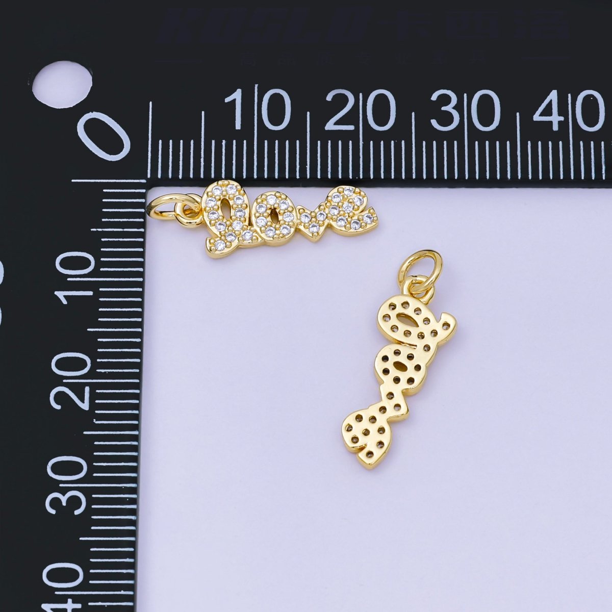 24K Gold Filled 19mm Micro Paved CZ Love Script Tag Valentine Romantic Charm | AH - 568 - DLUXCA